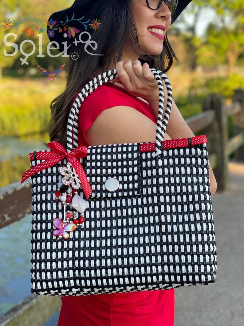 Artisanal Mexican Tote Bag with Charms. Huichol Bag - Solei Store