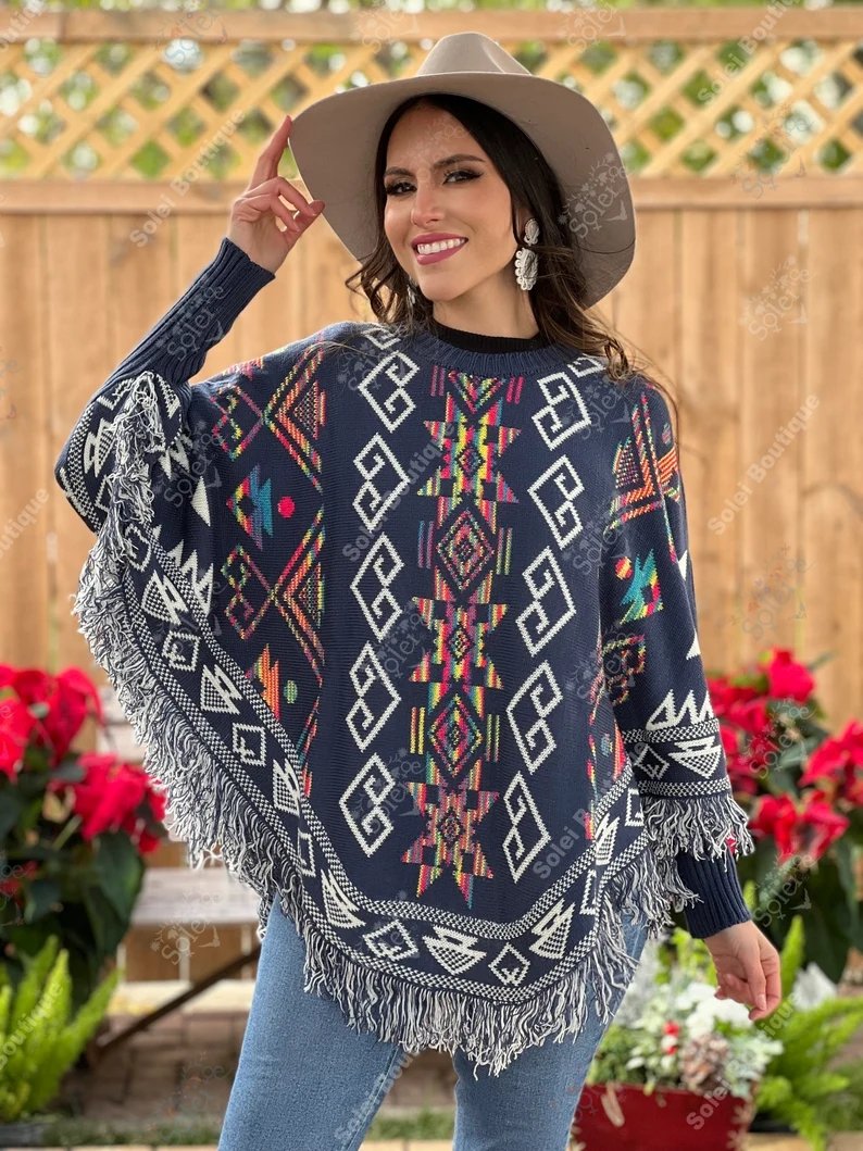 Artisanal Mexican Unisex Poncho. Capa Leonora. - Solei Store