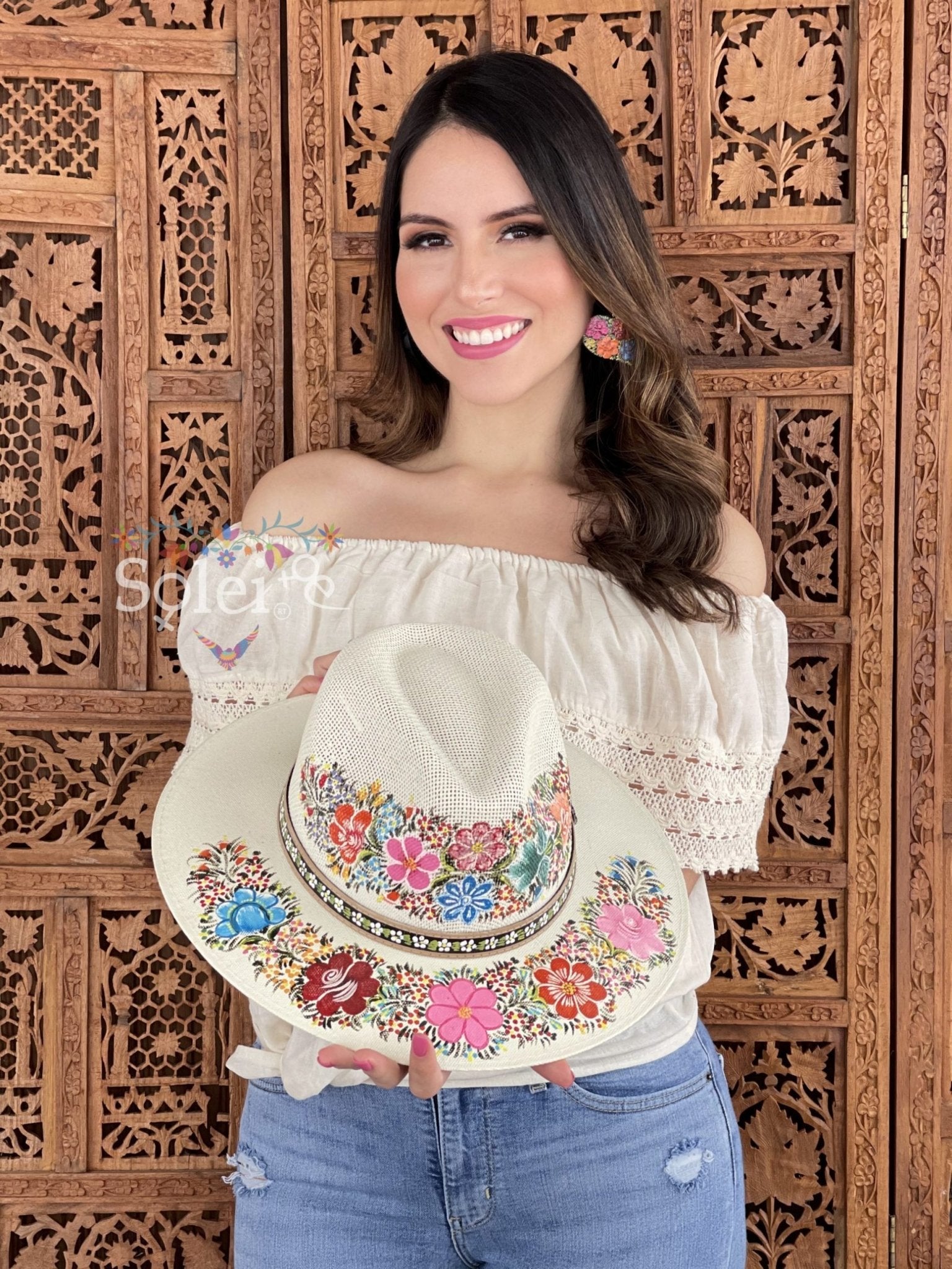 Barbara Mexican Artisanal Hat. Colorful Floral Hat Hand Painted. - Solei Store