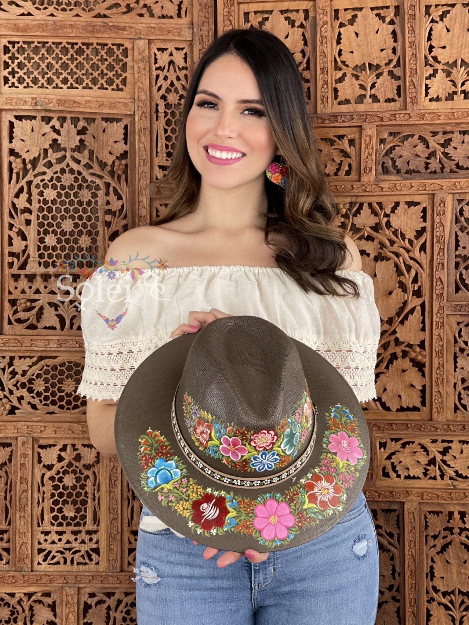 Barbara Mexican Artisanal Hat. Colorful Floral Hat Hand Painted. - Solei Store