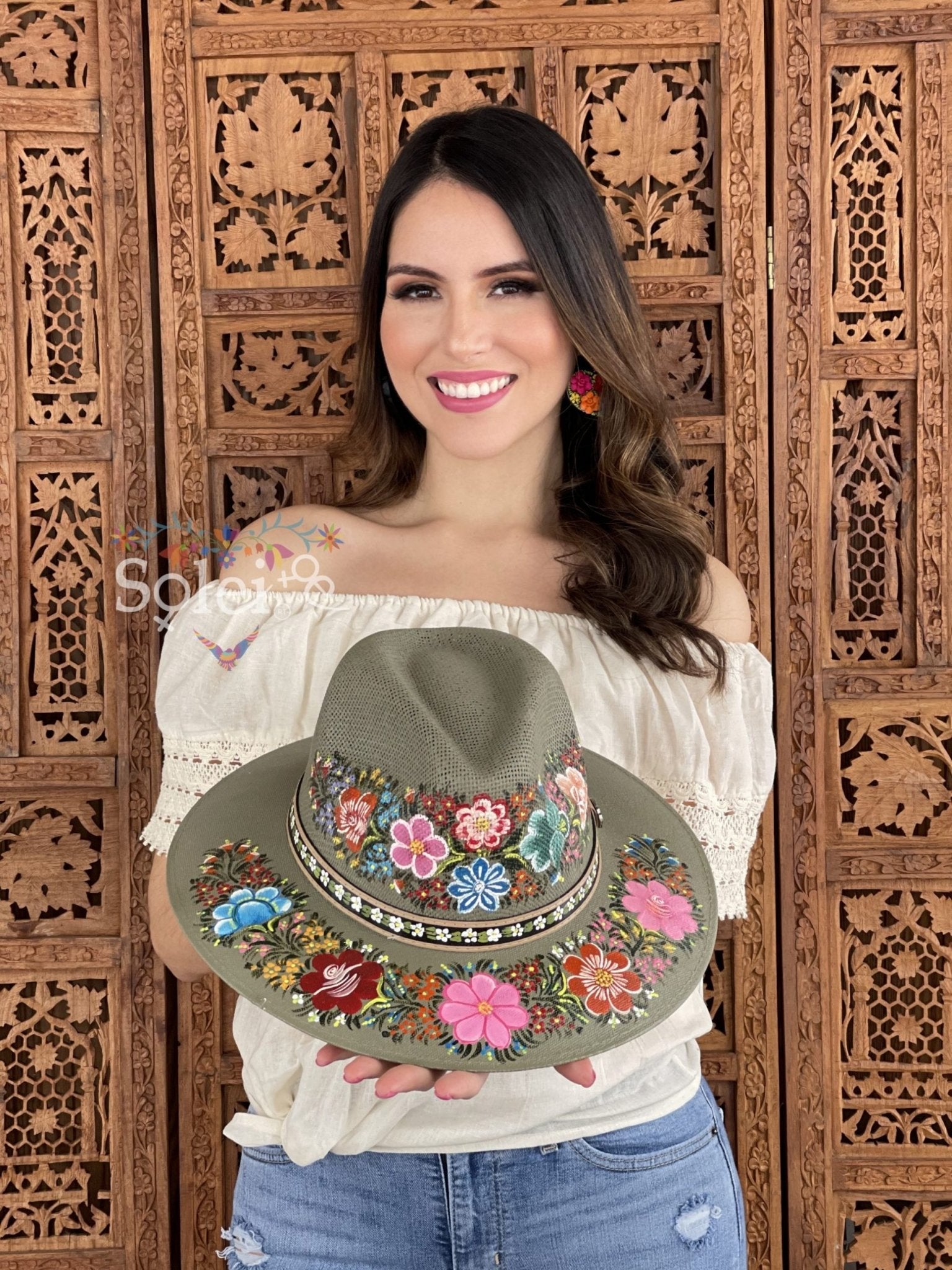 Barbara Mexican Artisanal Hat. Colorful Floral Hat Hand Painted. - Solei Store