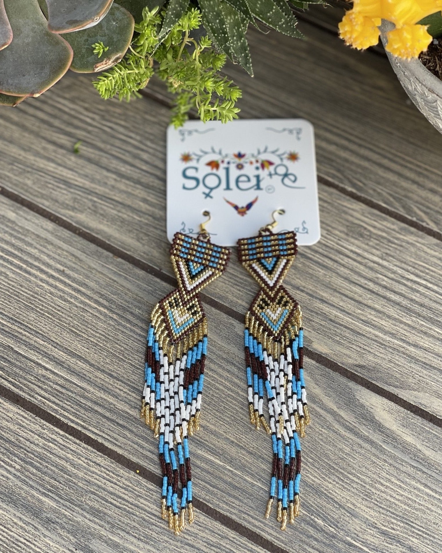 Beaded Artisanal Ethnic Earrings. Traditional Mexican Earrings. Arete Naomi - Solei Store