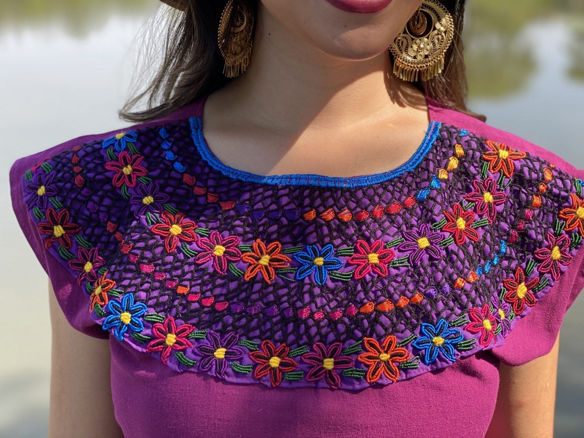 Beautiful Mexican Floral Dress embroidered with the traditional style of Rococo - Solei Store