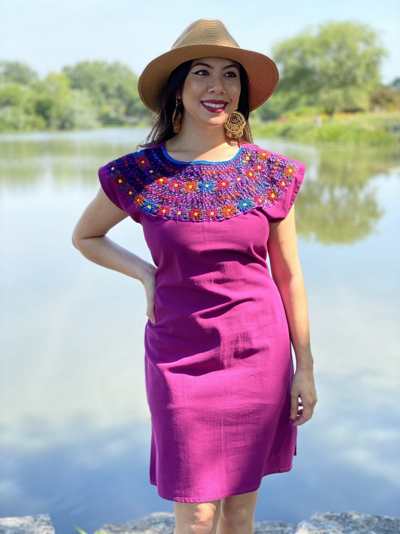 Beautiful Mexican Floral Dress embroidered with the traditional style of Rococo - Solei Store