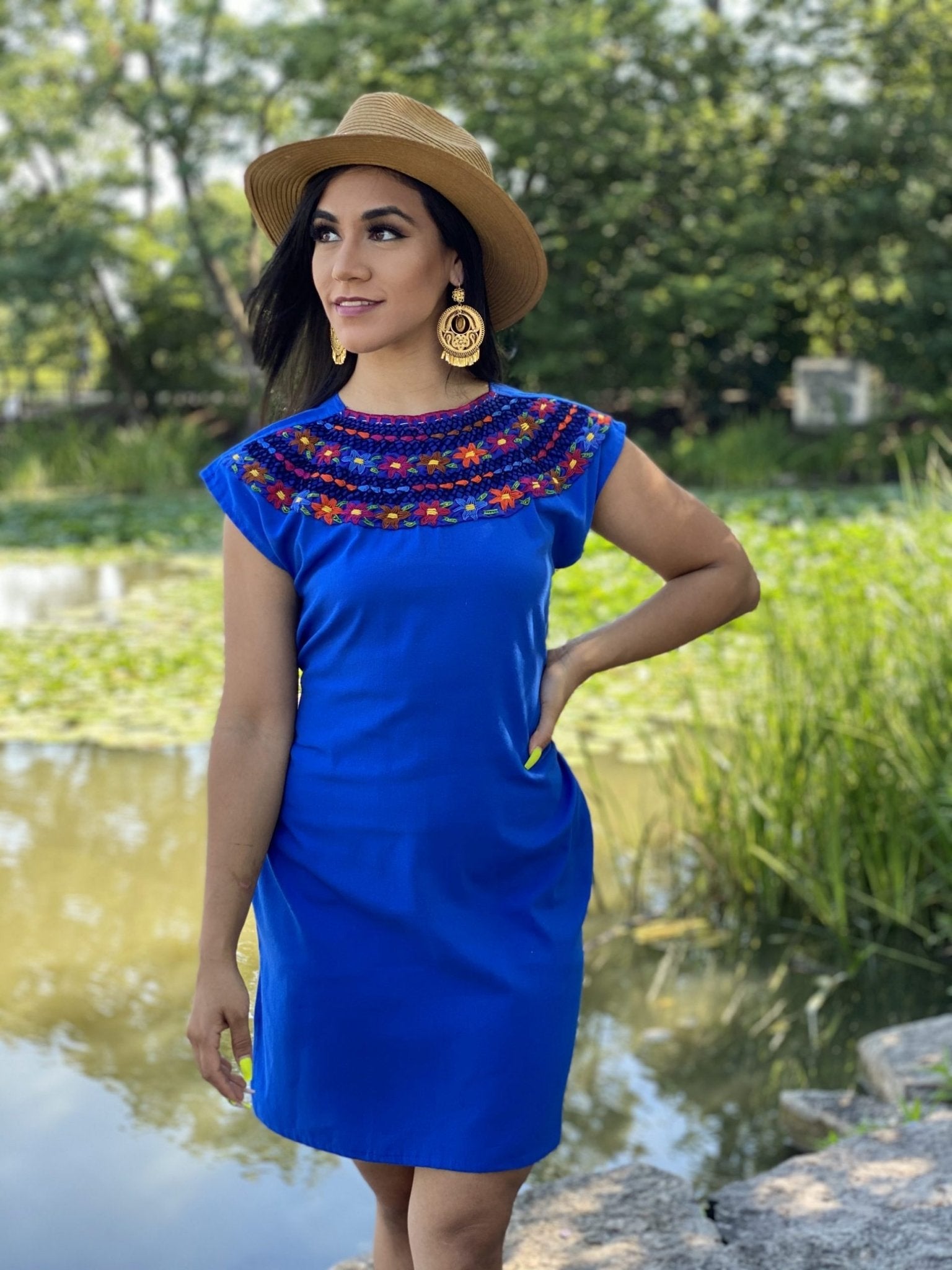 Beautiful Mexican Floral Dress embroidered with the traditional style of Rococo - Solei Store