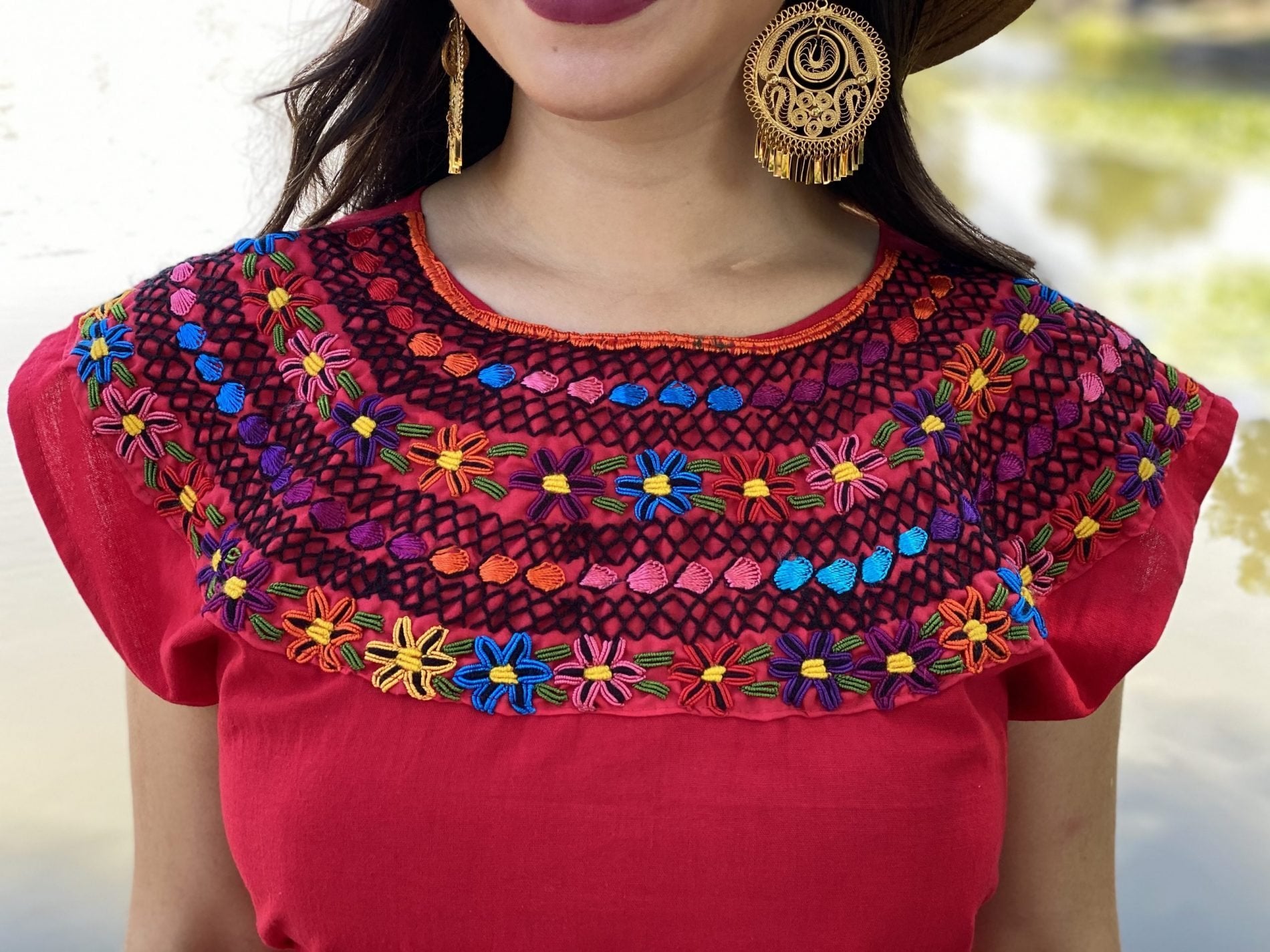 Beautiful Mexican Floral Dress embroidered with the traditional style of Rococo - Solei Store