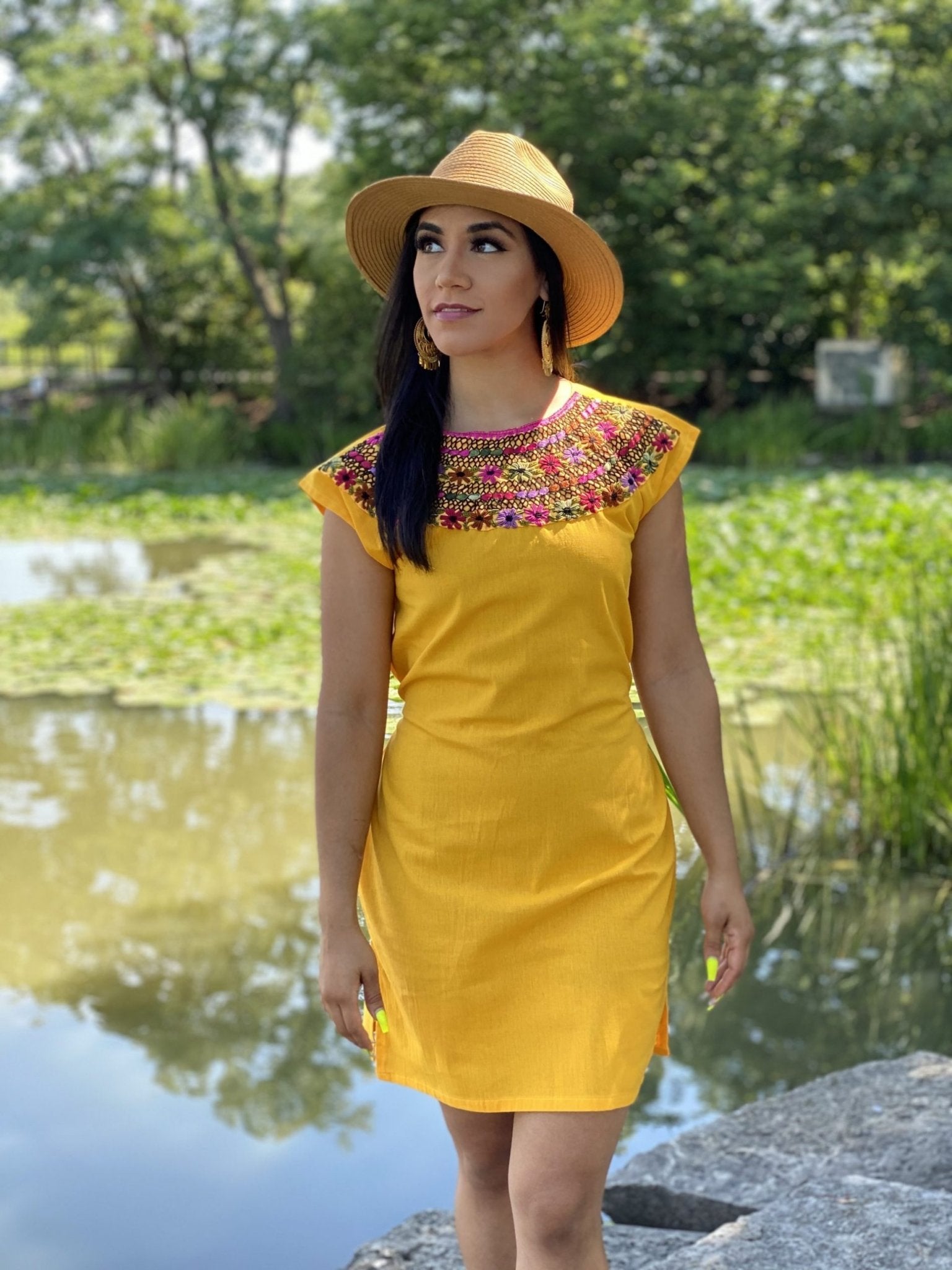 Beautiful Mexican Floral Dress embroidered with the traditional style of Rococo - Solei Store