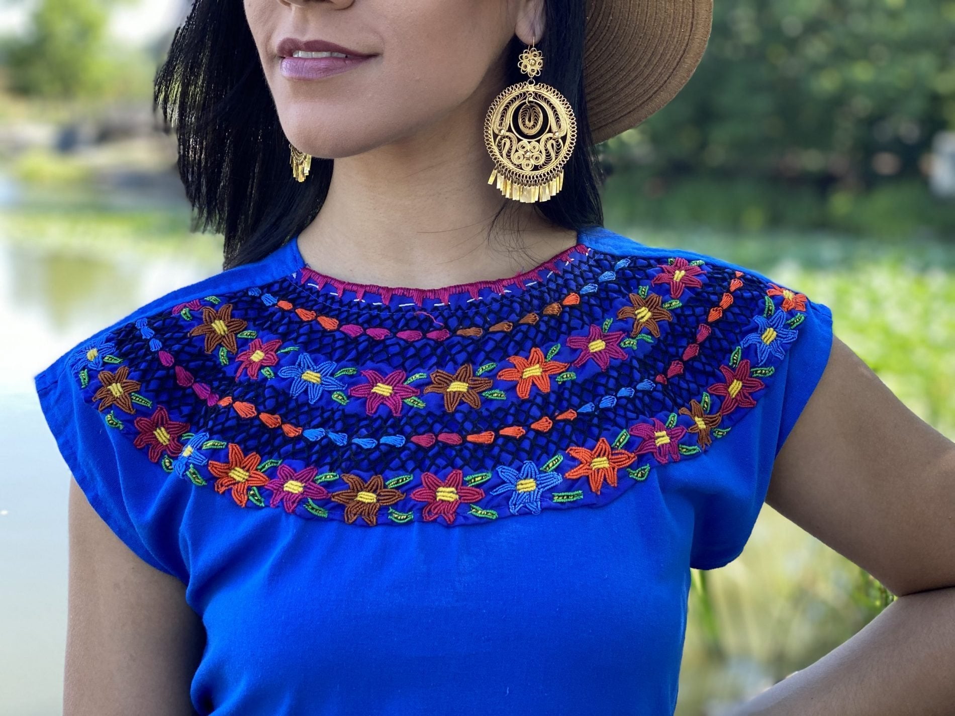 Beautiful Mexican Floral Dress embroidered with the traditional style of Rococo - Solei Store