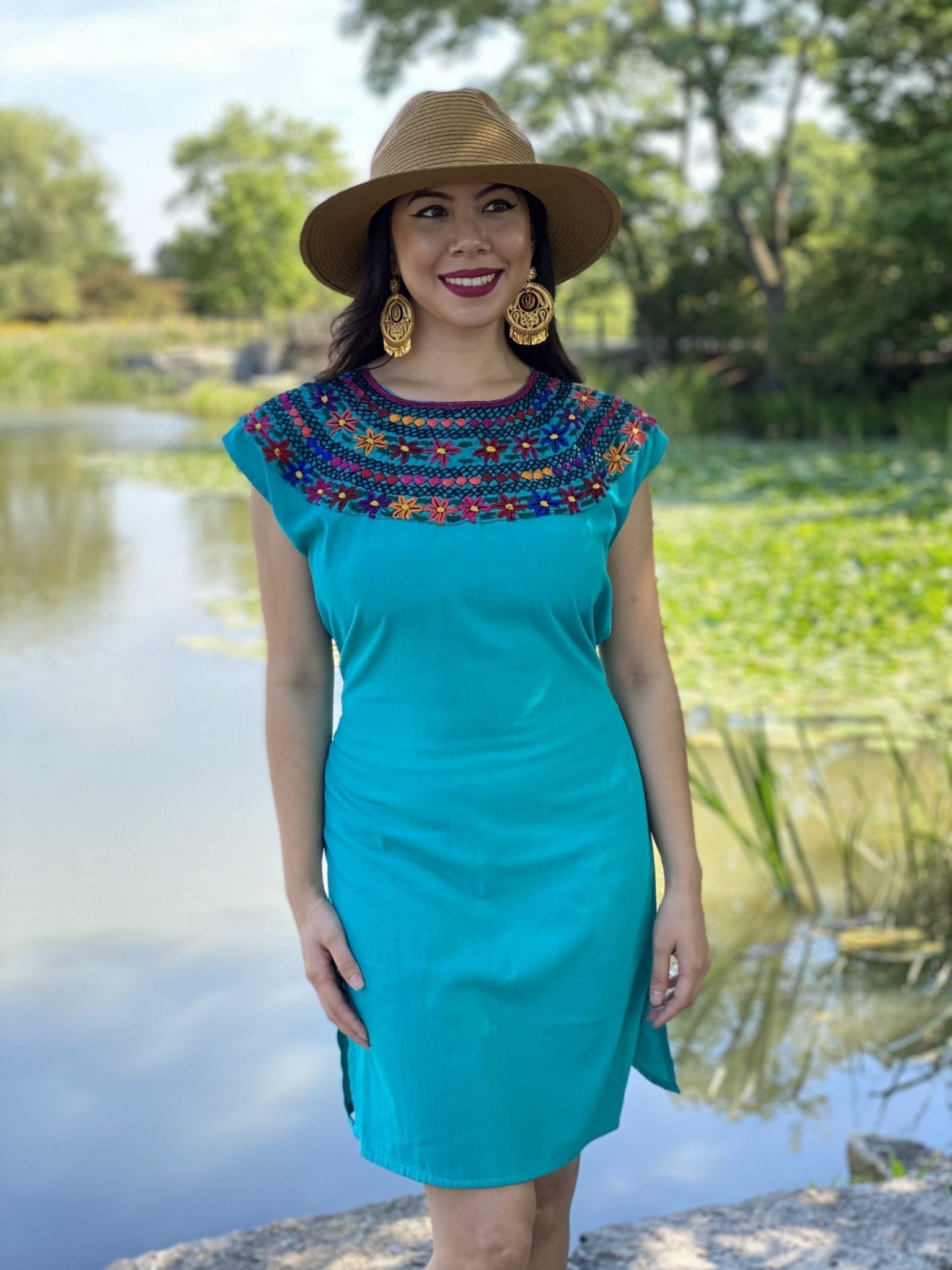 Beautiful Mexican Floral Dress embroidered with the traditional style of Rococo - Solei Store