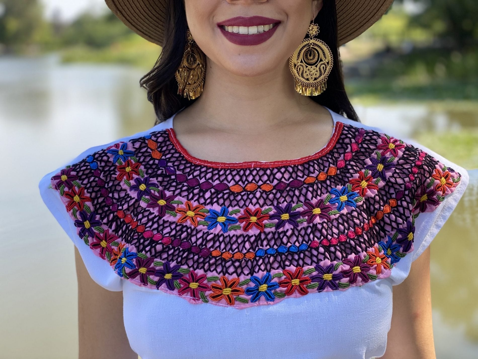 Beautiful Mexican Floral Dress embroidered with the traditional style of Rococo - Solei Store