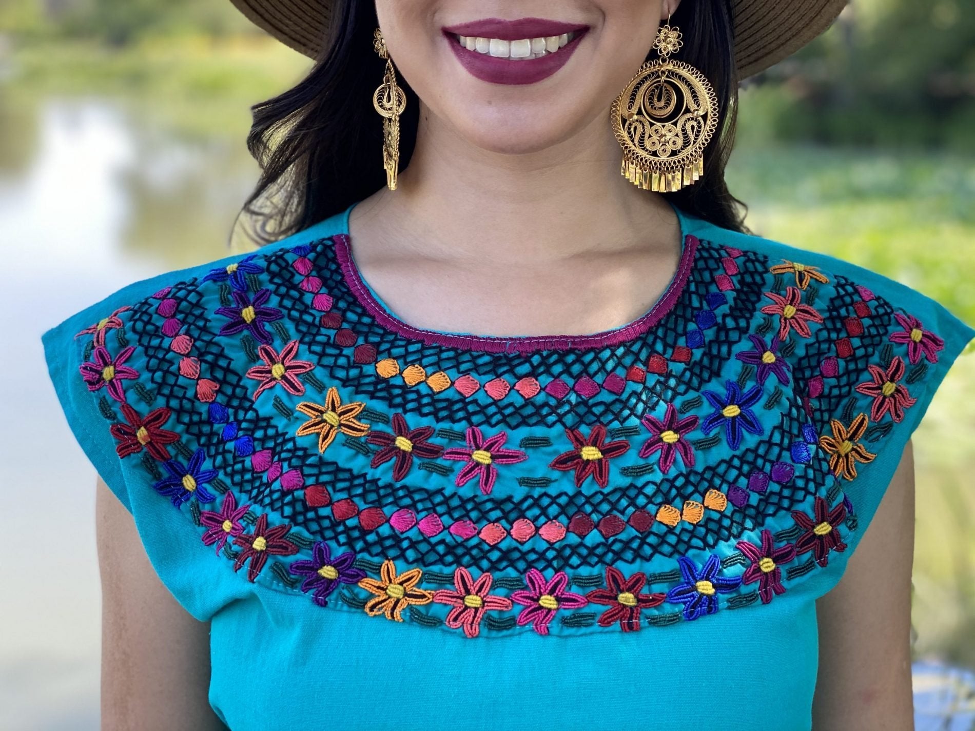 Beautiful Mexican Floral Dress embroidered with the traditional style of Rococo - Solei Store