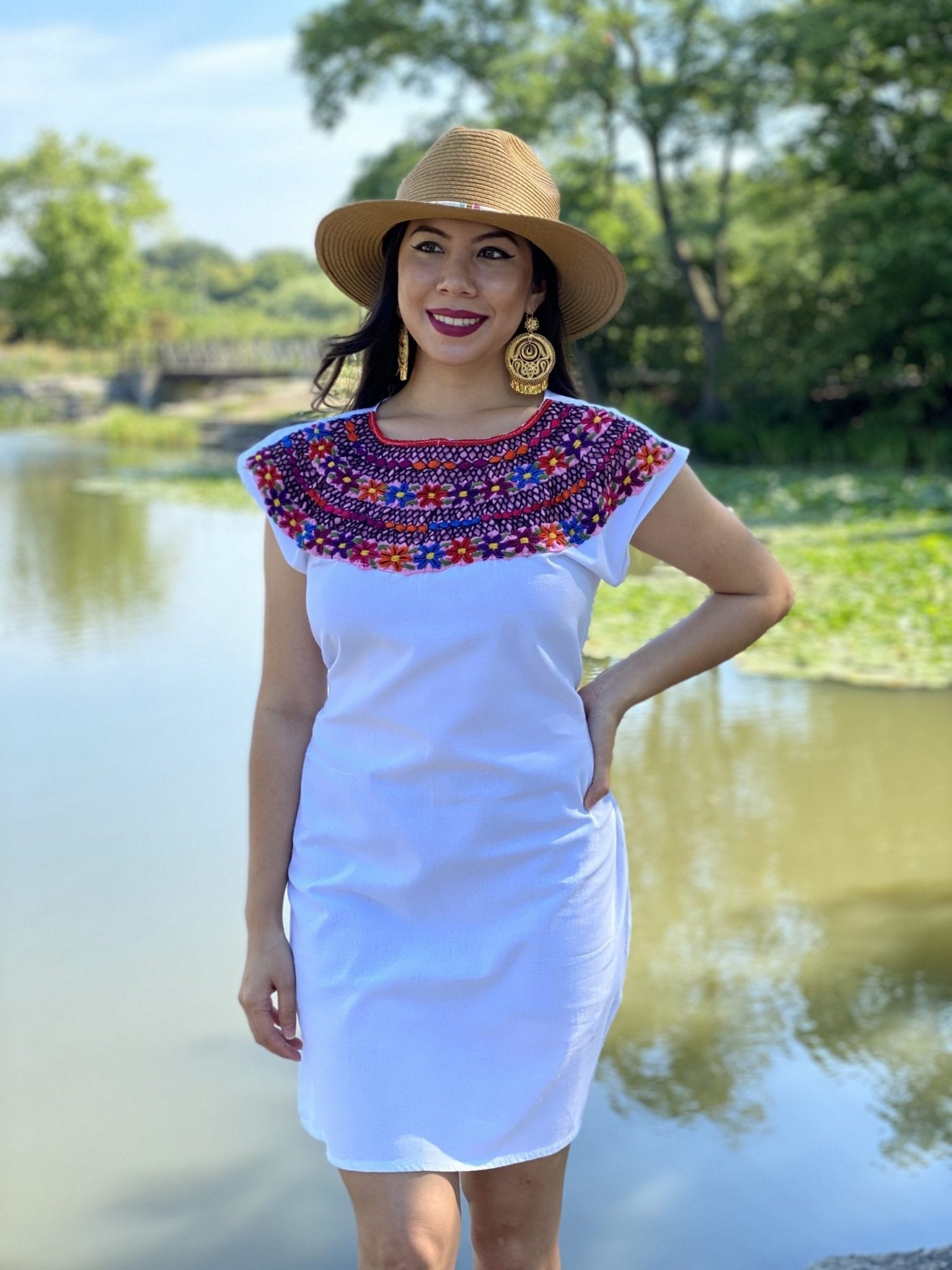 Beautiful Mexican Floral Dress embroidered with the traditional style of Rococo - Solei Store