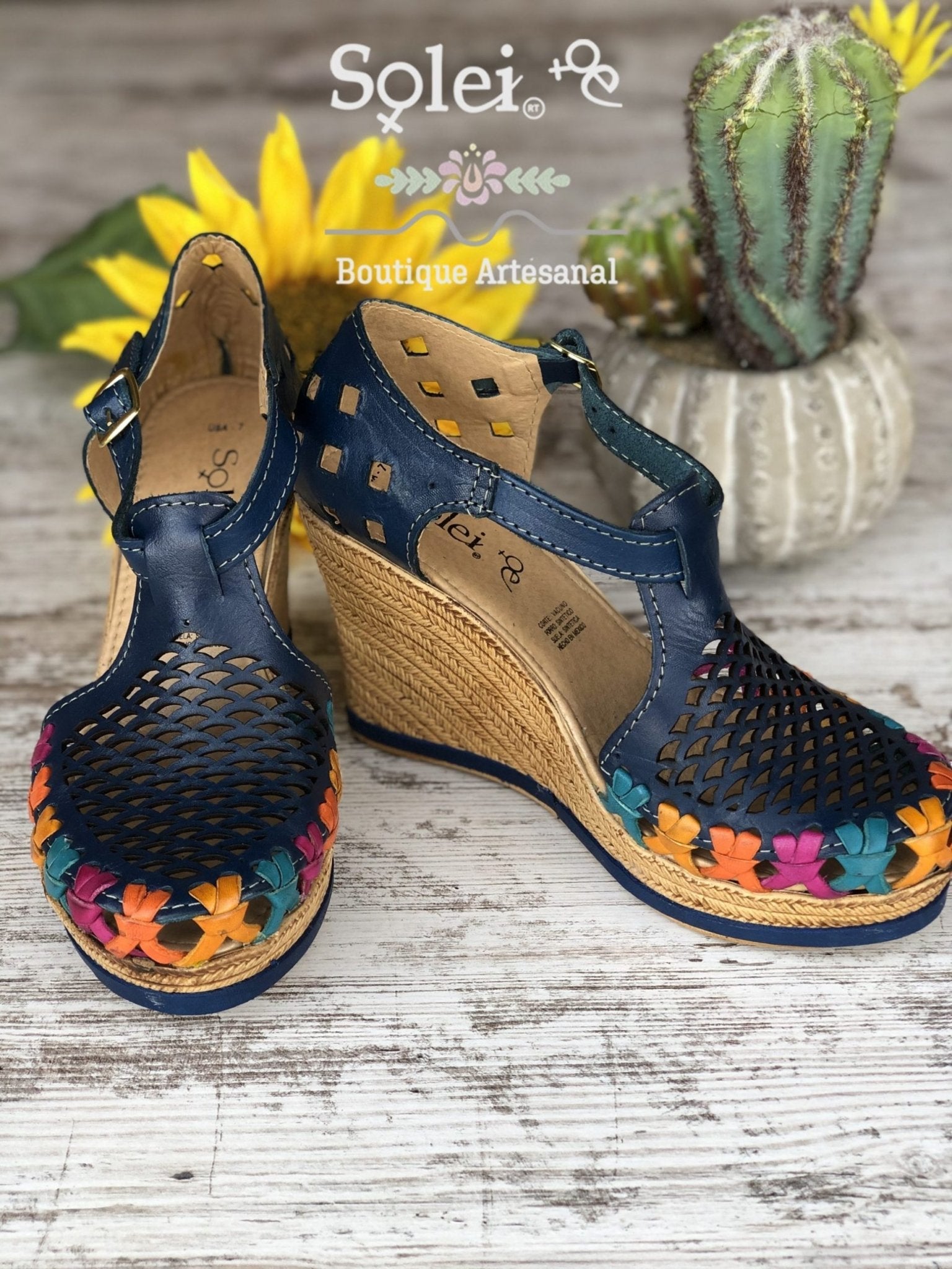 Berenice Heels. Mexican Artisanal Leather Wedge Heels. - Solei Store