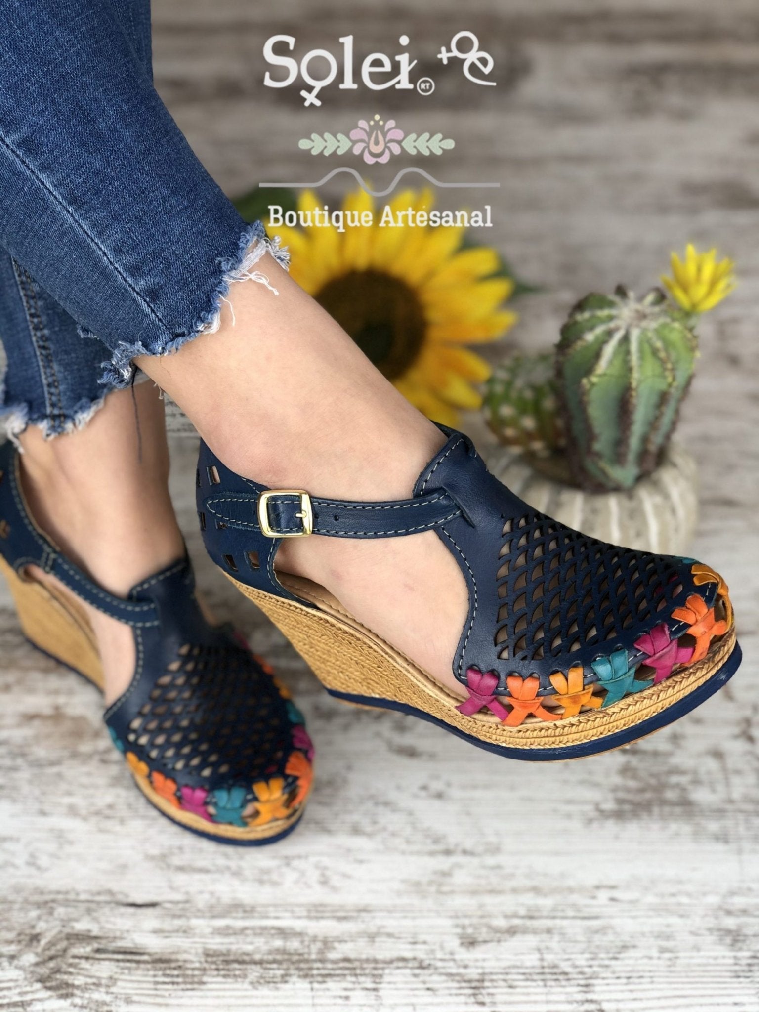 Berenice Heels. Mexican Artisanal Leather Wedge Heels. - Solei Store