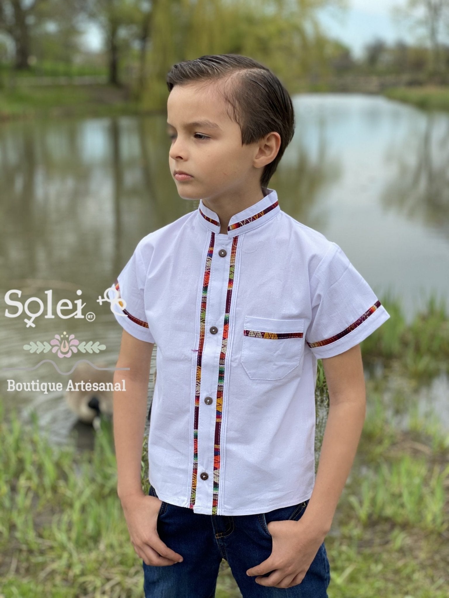 Boys Mexican Guayabera. Boys Traditional Mexican Button Up Shirt. - Solei Store