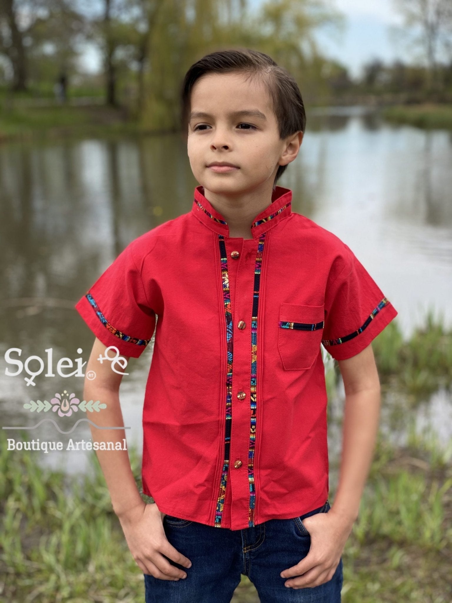 Boys Mexican Guayabera. Boys Traditional Mexican Button Up Shirt. - Solei Store