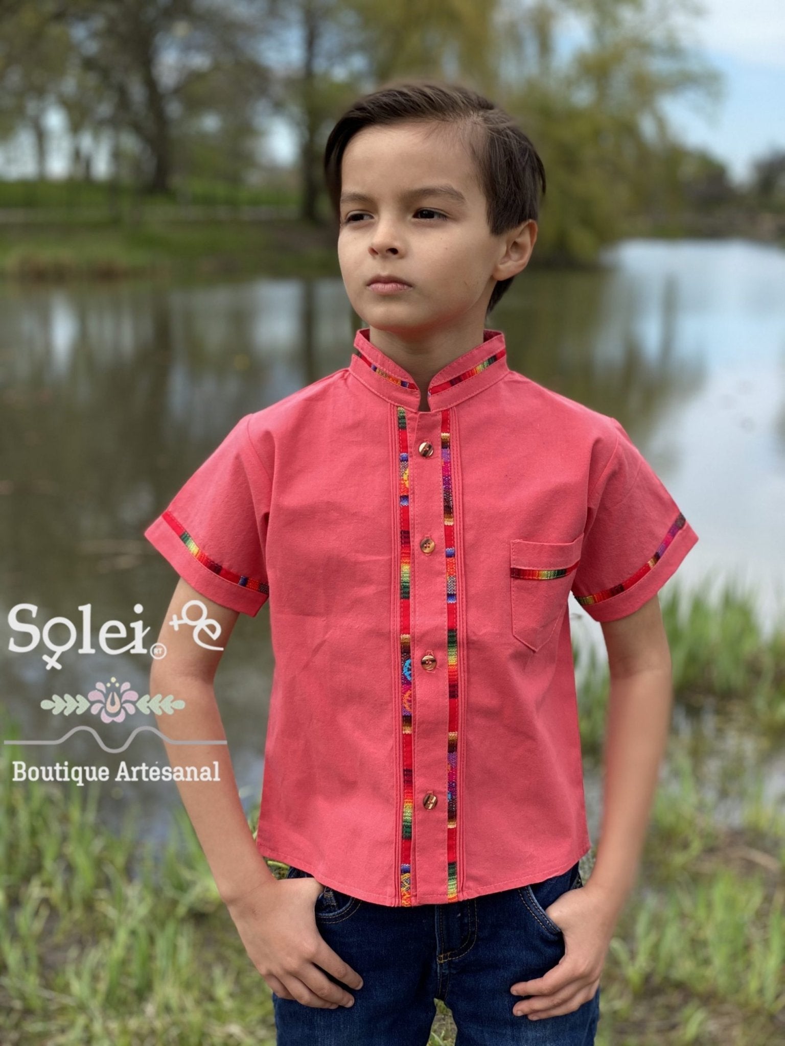 Boys Mexican Guayabera. Boys Traditional Mexican Button Up Shirt. - Solei Store