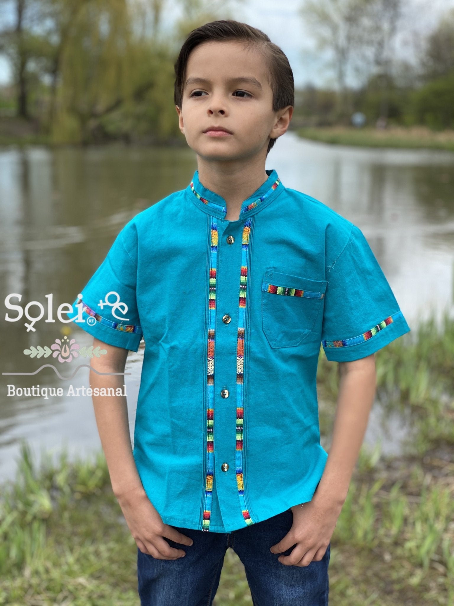 Boy's Traditional Mexican Button Up Guayabera. Traditional Guayabera - Solei Store