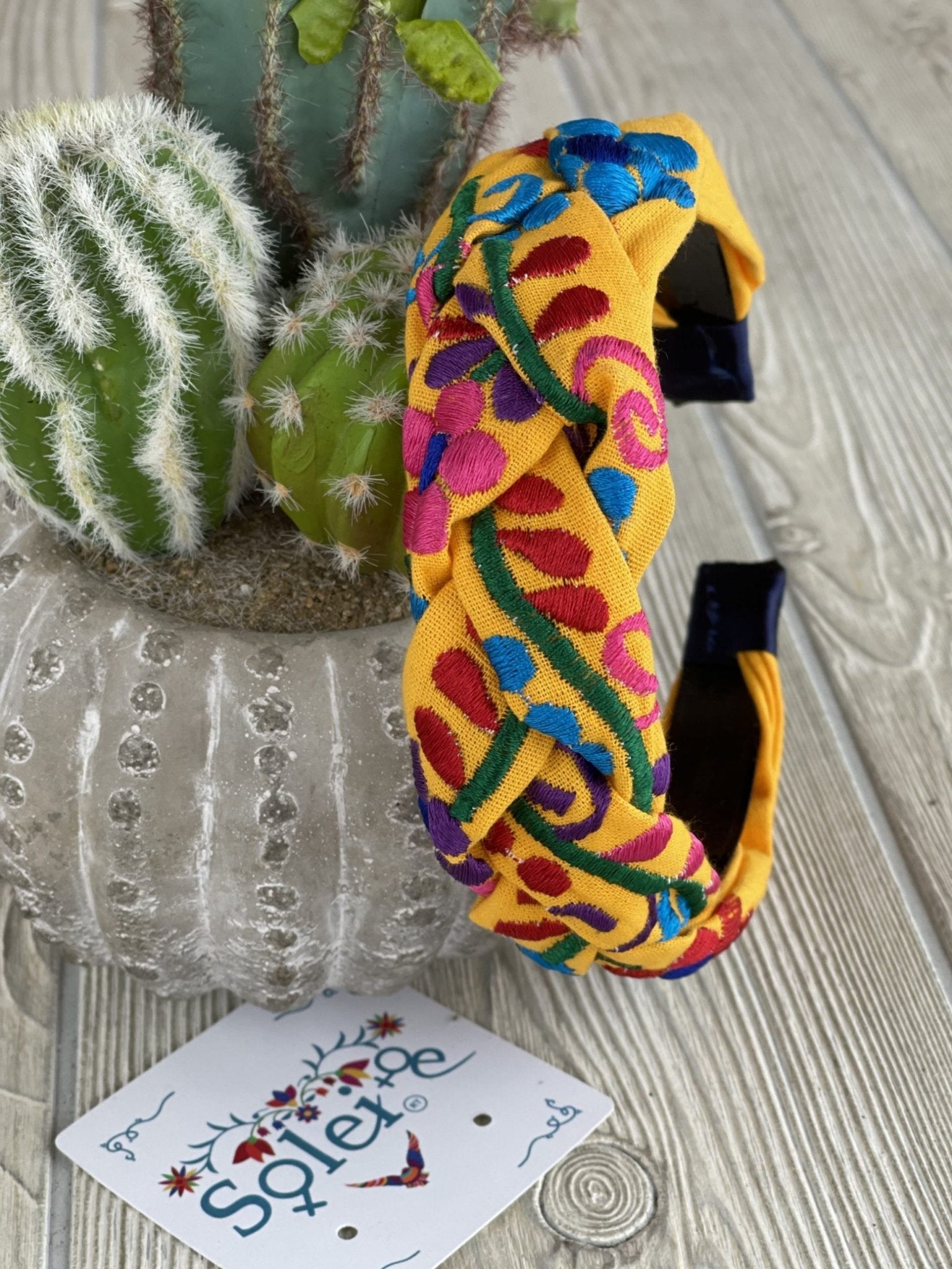 Braided Mexican Headband. Artisanal Mexican Headband. Floral Embroidered Headband. - Solei Store