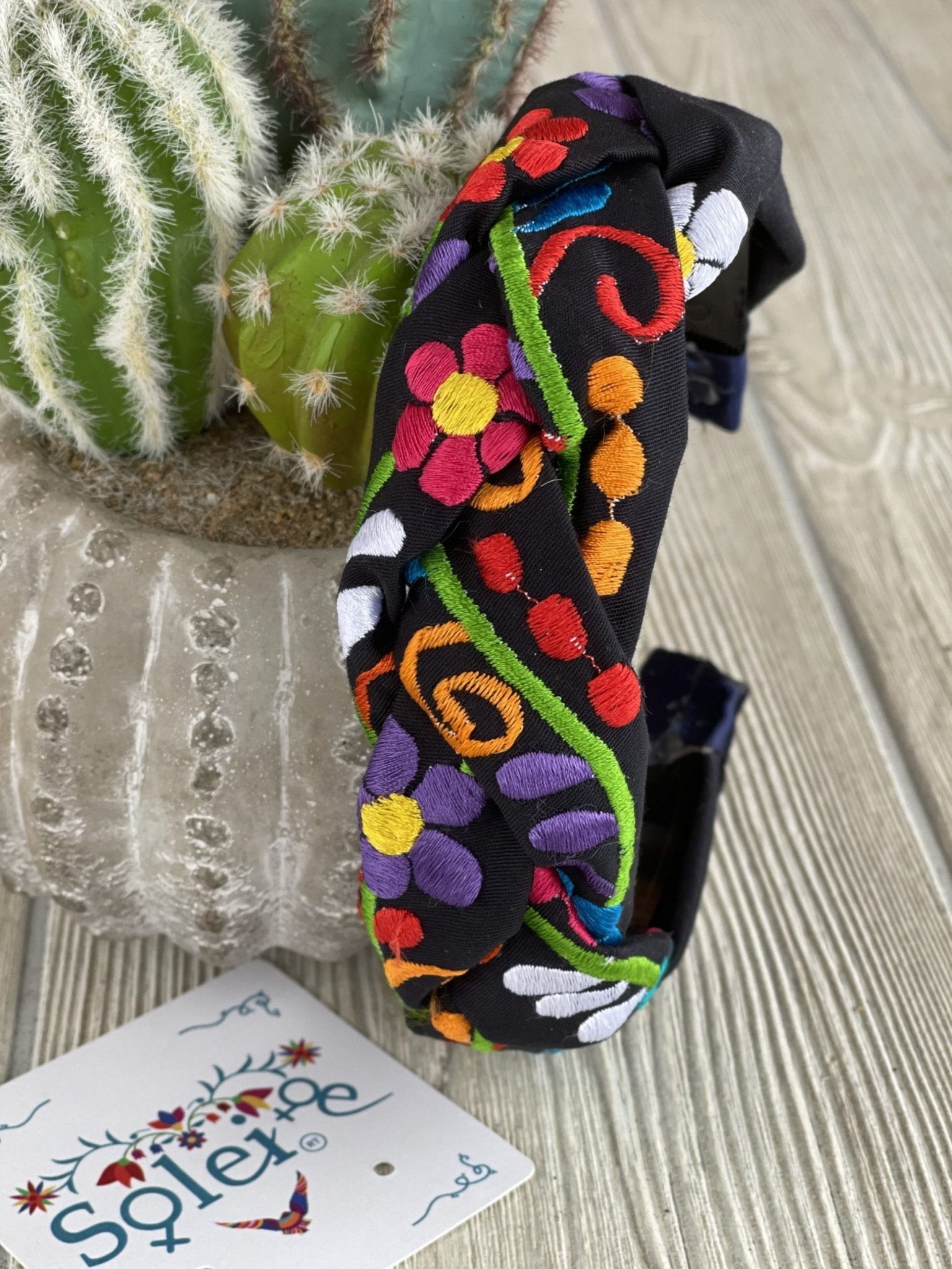 Braided Mexican Headband. Artisanal Mexican Headband. Floral Embroidered Headband. - Solei Store