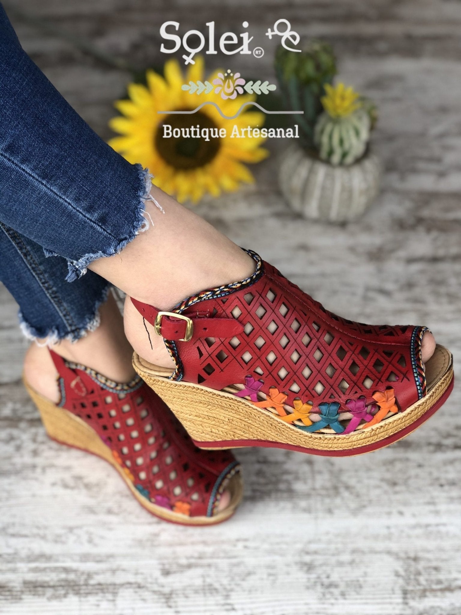 Chakira Heels. Mexican Artisanal Leather Wedge Heels. - Solei Store