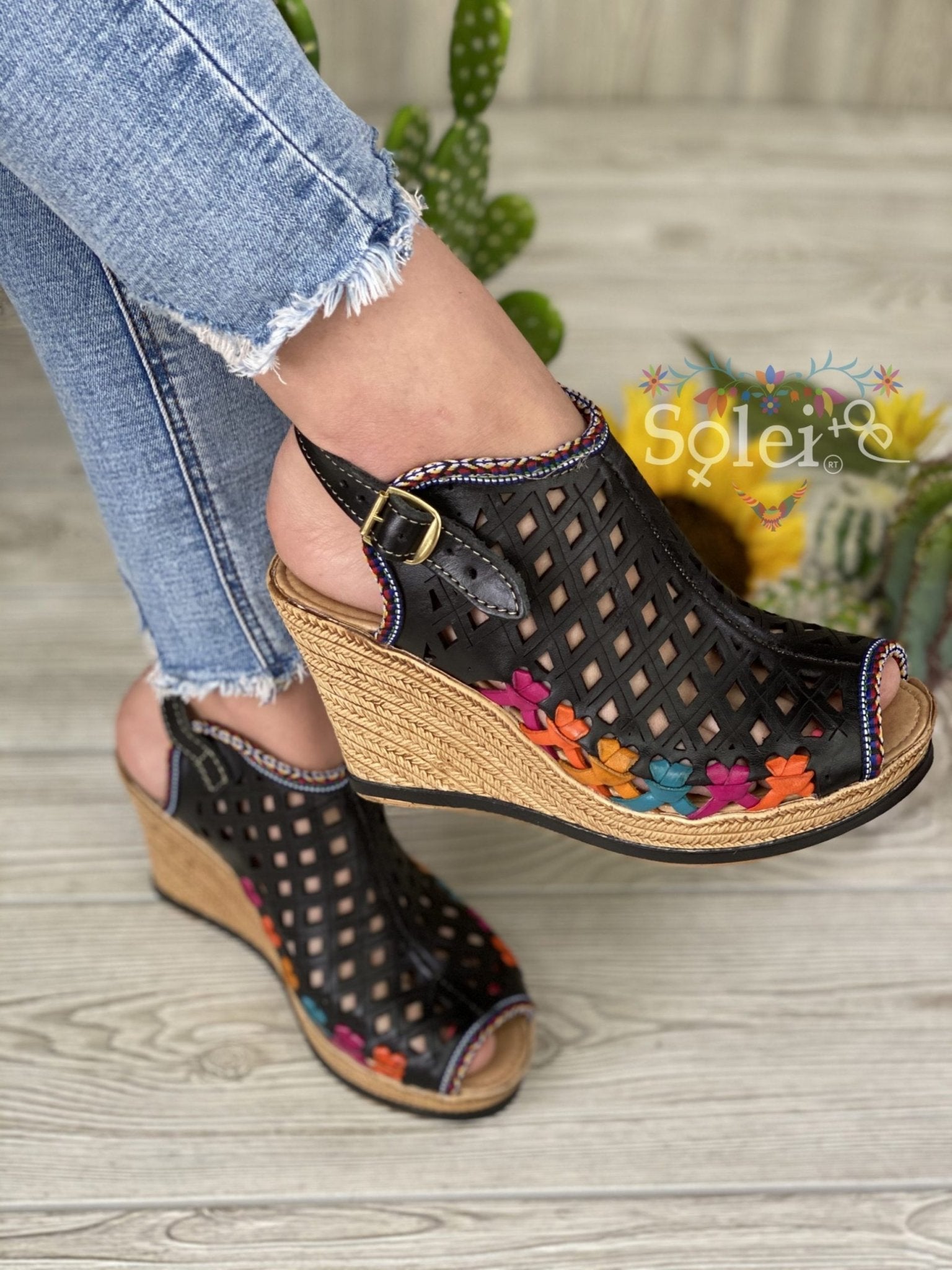 Chakira Heels. Mexican Artisanal Leather Wedge Heels. - Solei Store