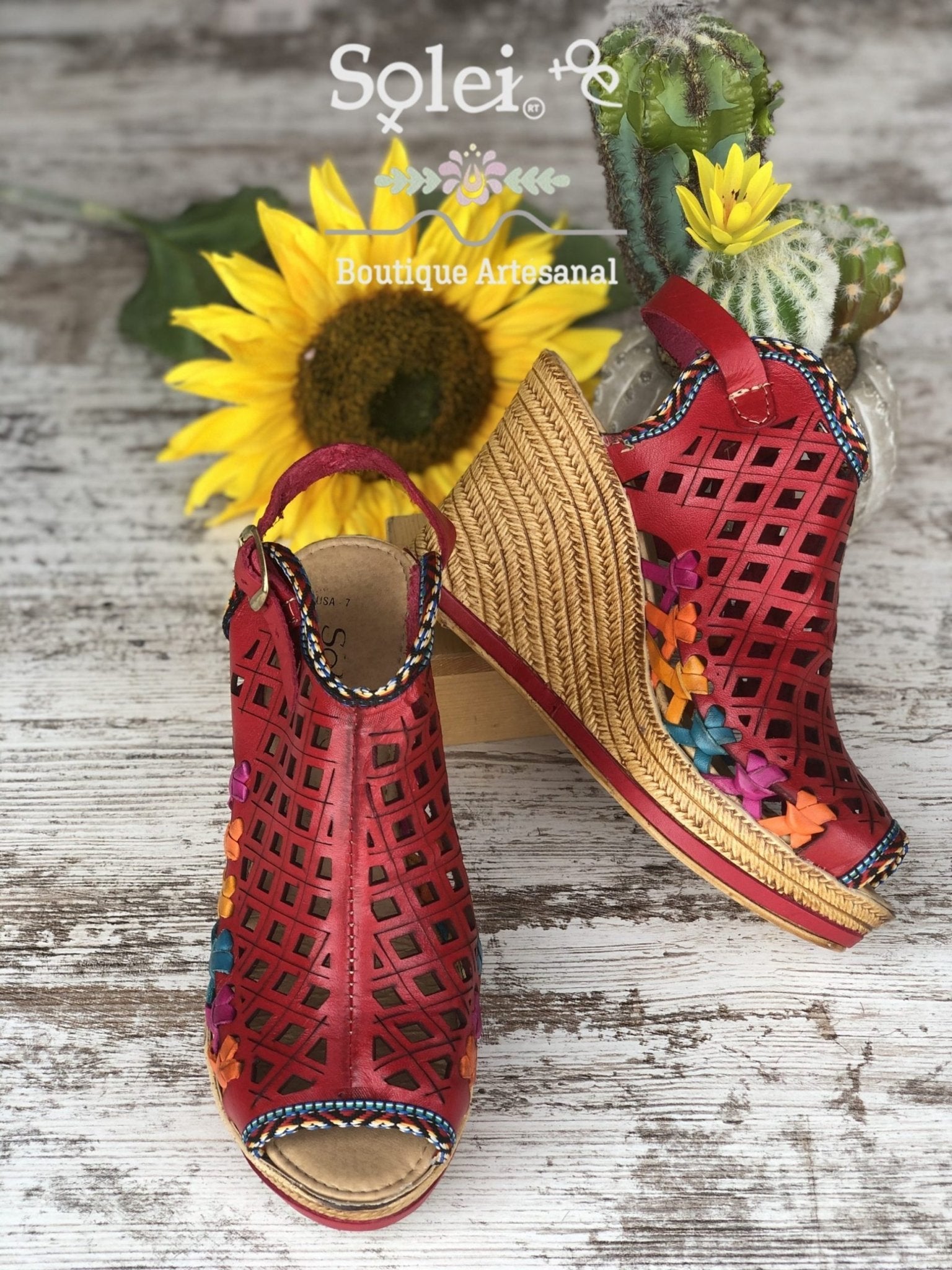 Chakira Heels. Mexican Artisanal Leather Wedge Heels. - Solei Store