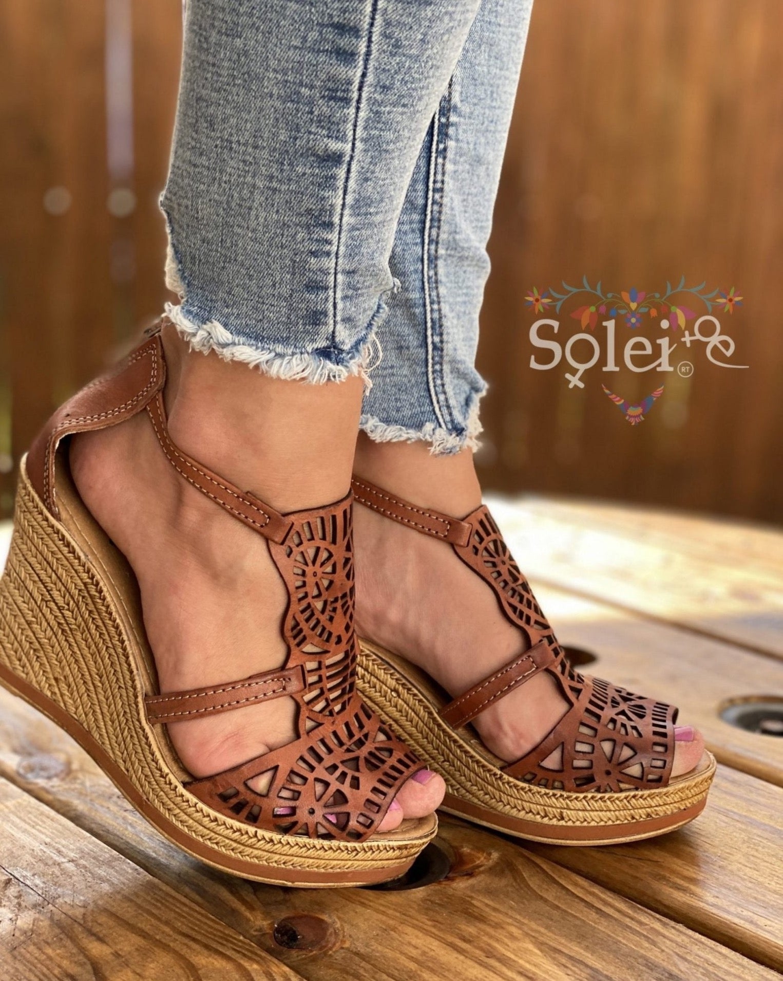 Dalila Heels. Mexican Artisanal Leather Wedge Heels. - Solei Store