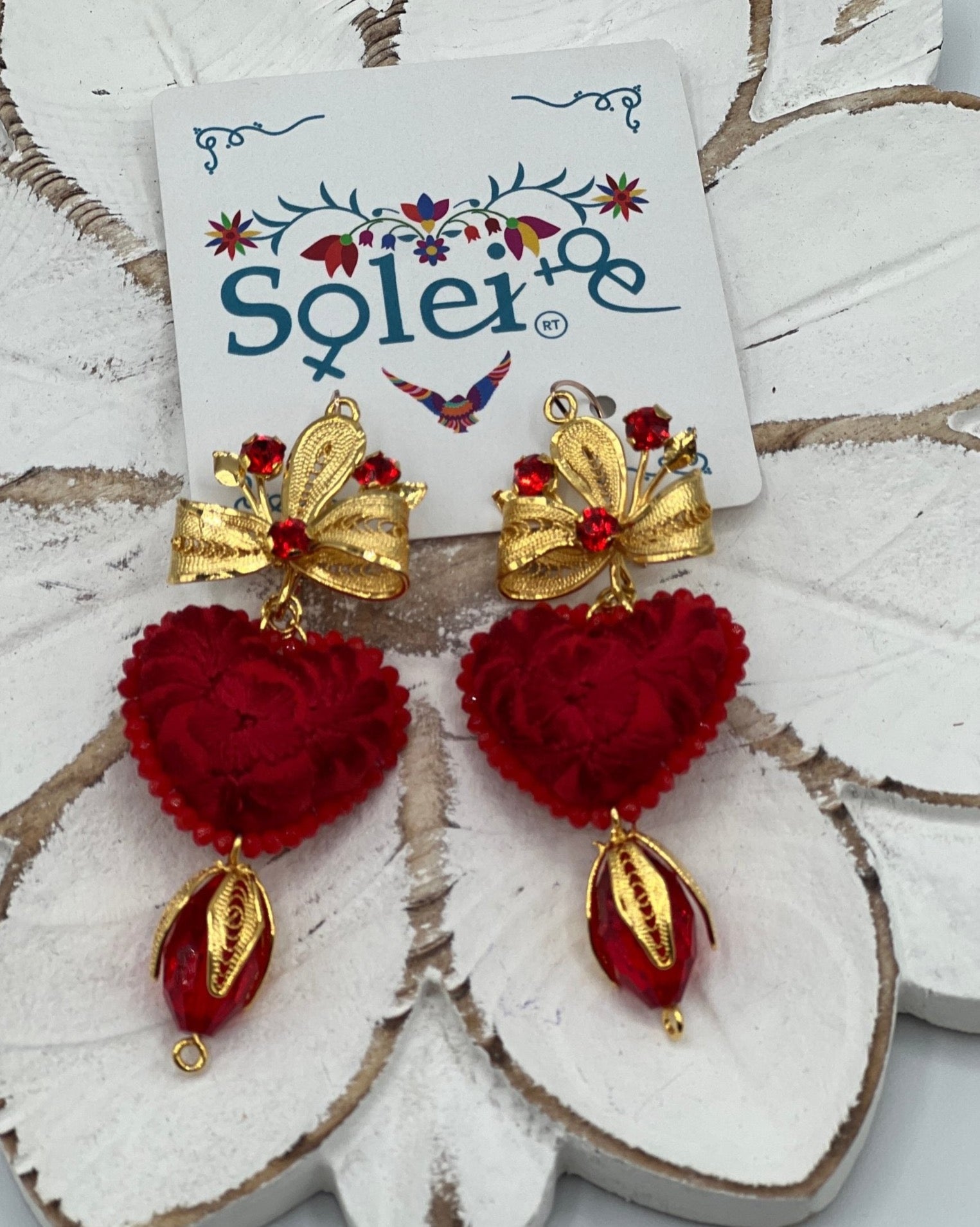 Elegant Mexican Filigree Heart Earrings. Filigree Corazon Bordado Earrings. - Solei Store