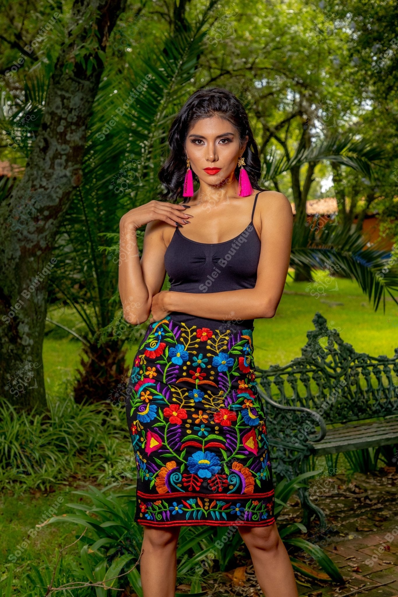 Embroidered Mexican Midi Skirt. Multicolor Floral Midi Skirt. Rubi Midi Skirt. - Solei Store