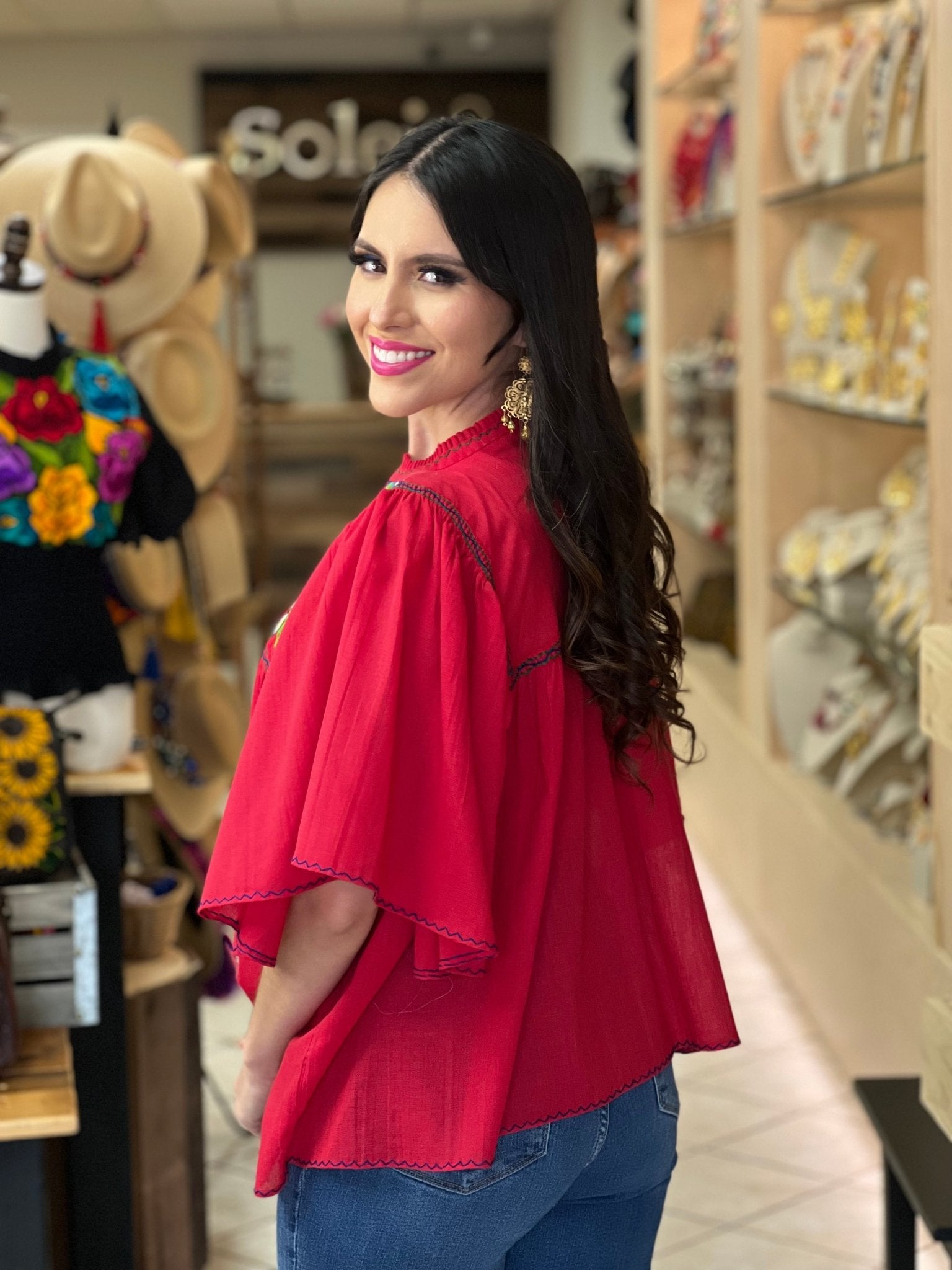 Embroidered Mexican Tunic Blouse. Luz Maria Zinacatan Blouse. - Solei Store