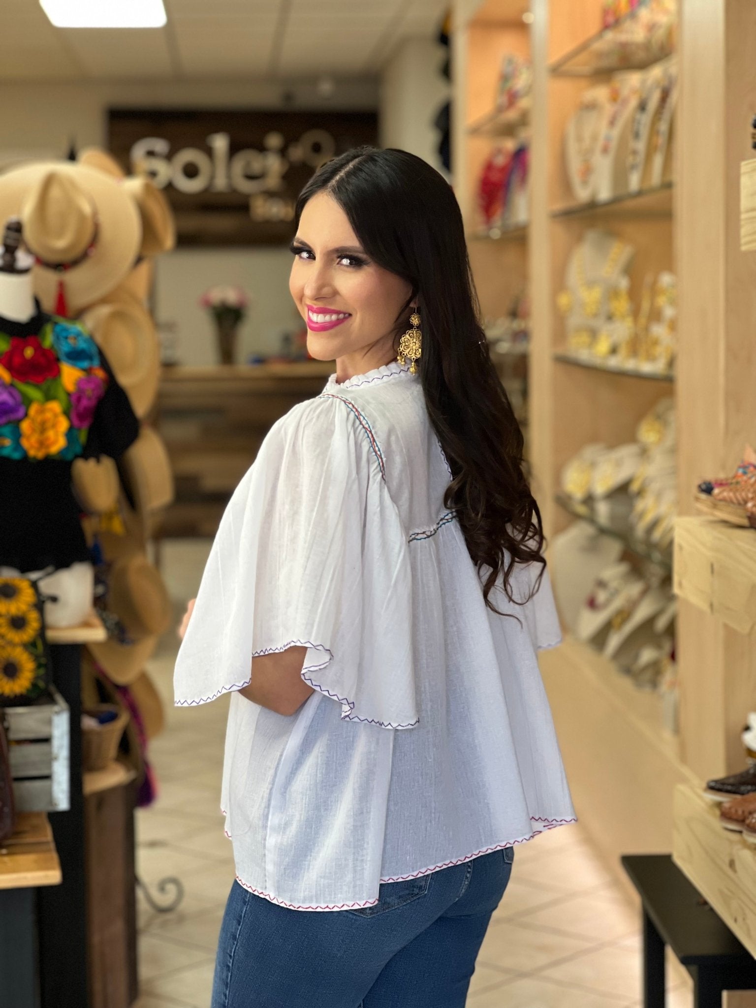 Embroidered Mexican Tunic Blouse. Luz Maria Zinacatan Blouse. - Solei Store