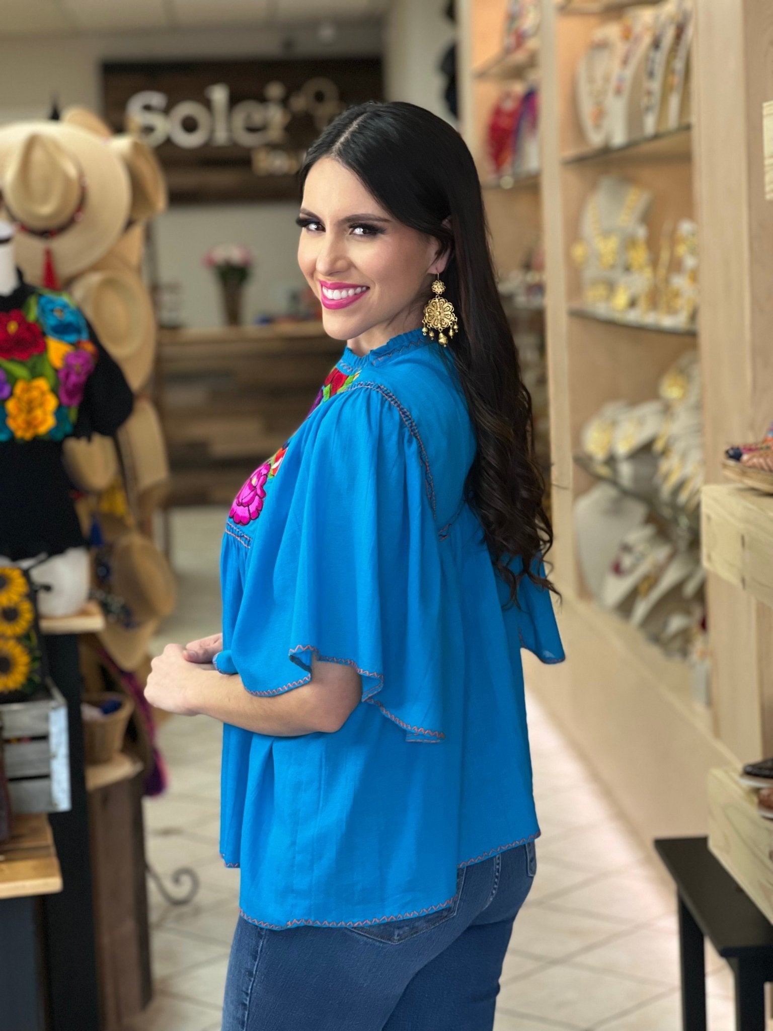 Embroidered Mexican Tunic Blouse. Luz Maria Zinacatan Blouse. - Solei Store