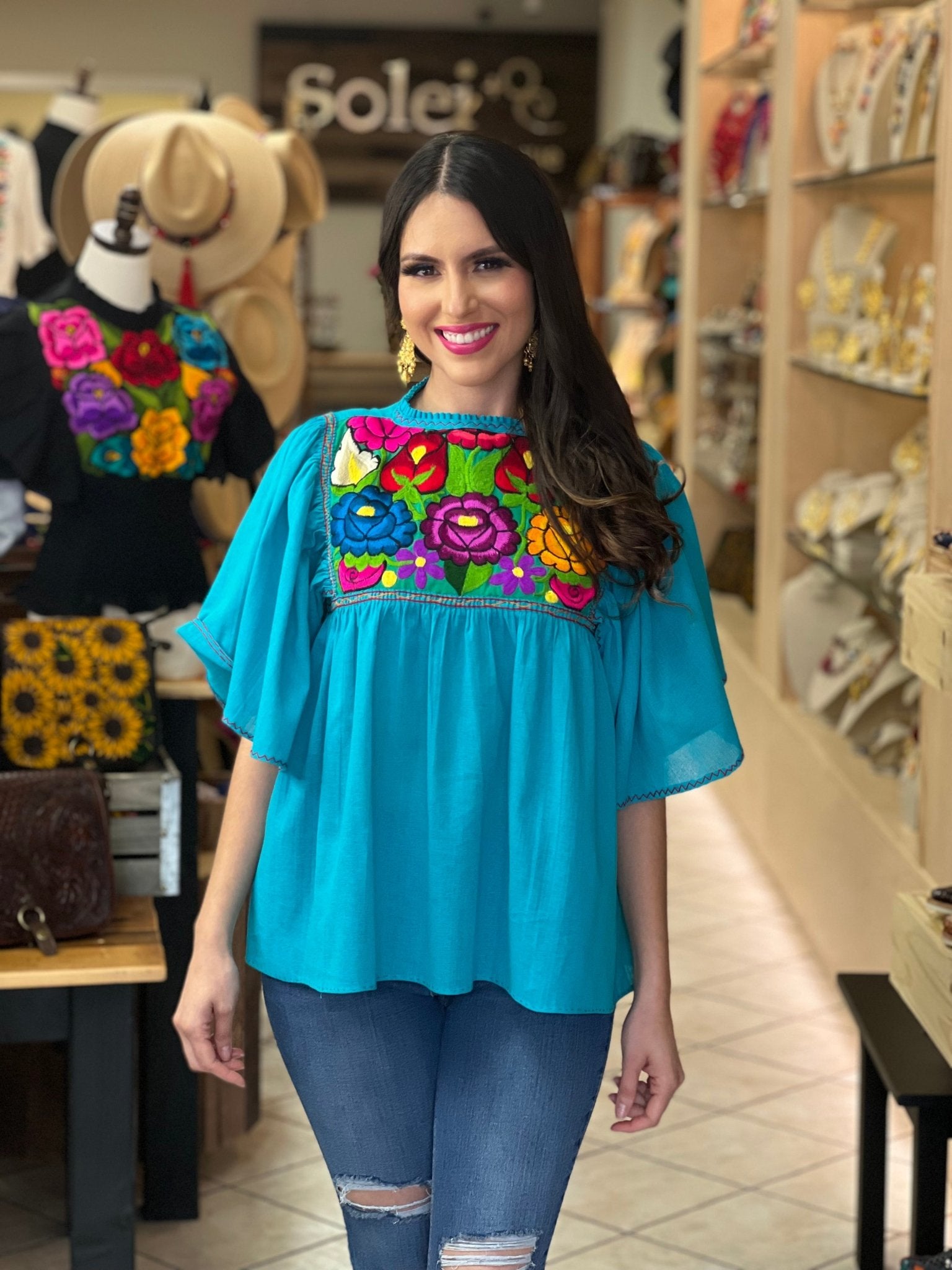 Embroidered Mexican Tunic Blouse. Luz Maria Zinacatan Blouse. - Solei Store