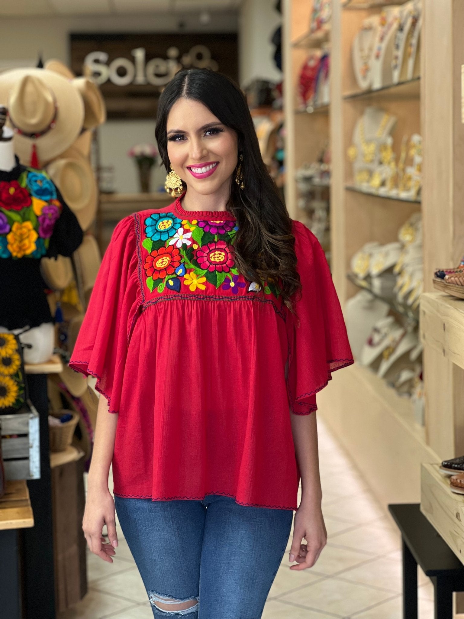 Embroidered Mexican Tunic Blouse. Luz Maria Zinacatan Blouse. - Solei Store