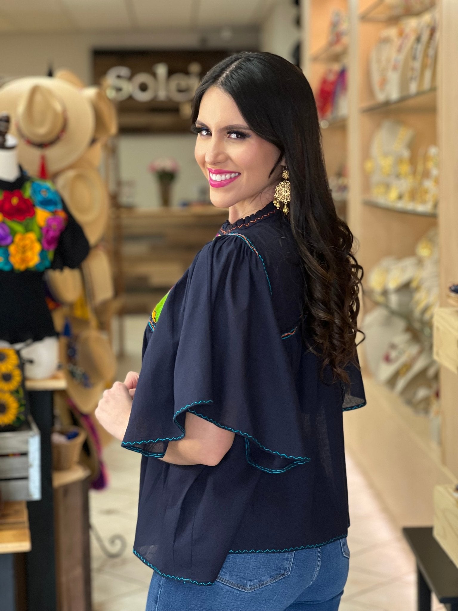 Embroidered Mexican Tunic Blouse. Luz Maria Zinacatan Blouse. - Solei Store