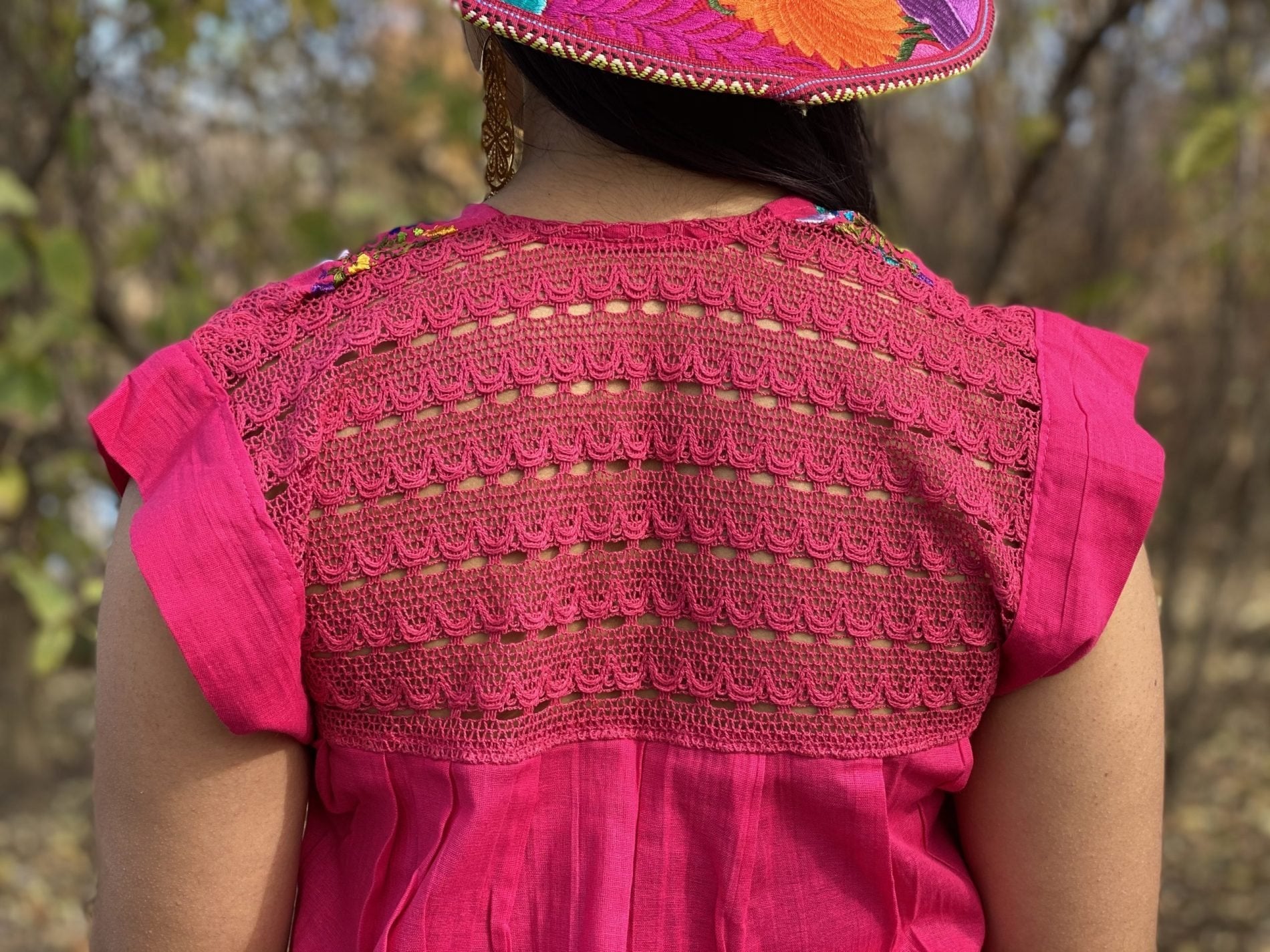 Española Blouse Tunic blouse front and back lace details. Small flowers embroidered by hand - Solei Store