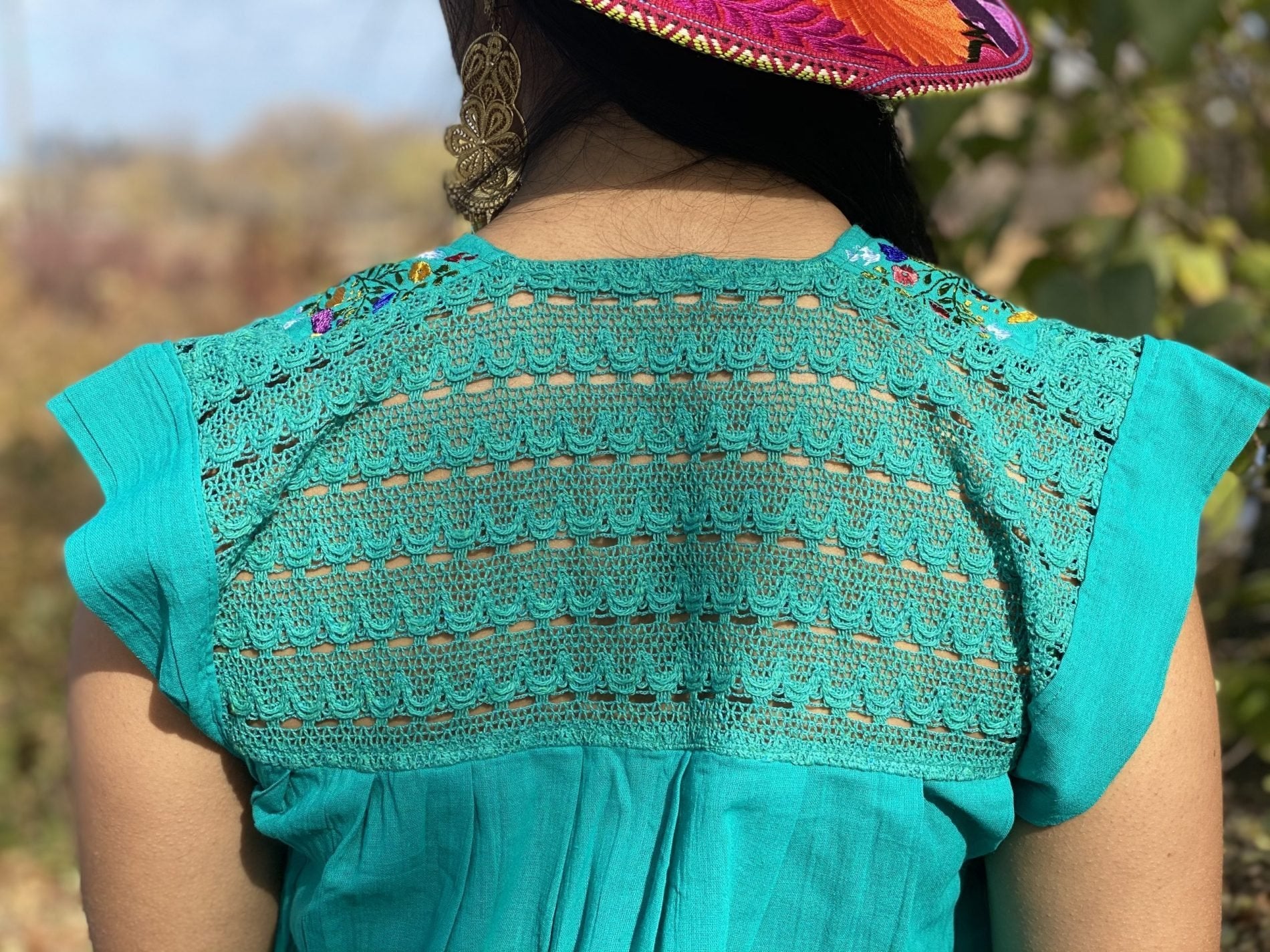 Española Blouse Tunic blouse front and back lace details. Small flowers embroidered by hand - Solei Store