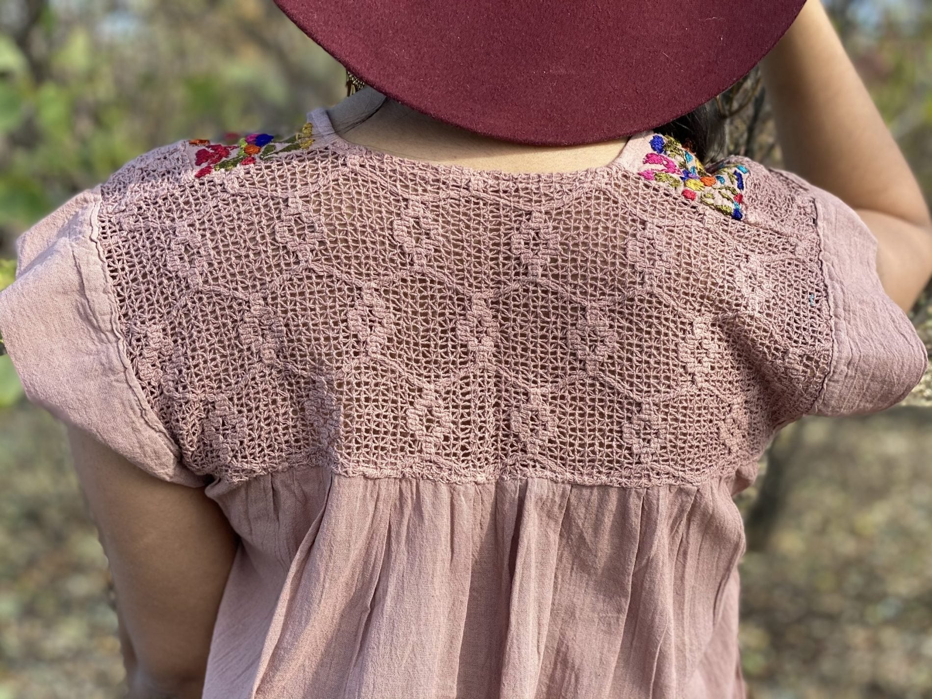 Española Blouse Tunic blouse front and back lace details. Small flowers embroidered by hand - Solei Store