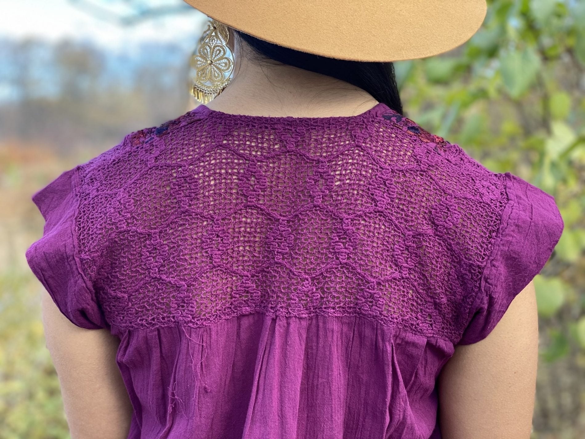 Española Blouse Tunic blouse front and back lace details. Small flowers embroidered by hand - Solei Store