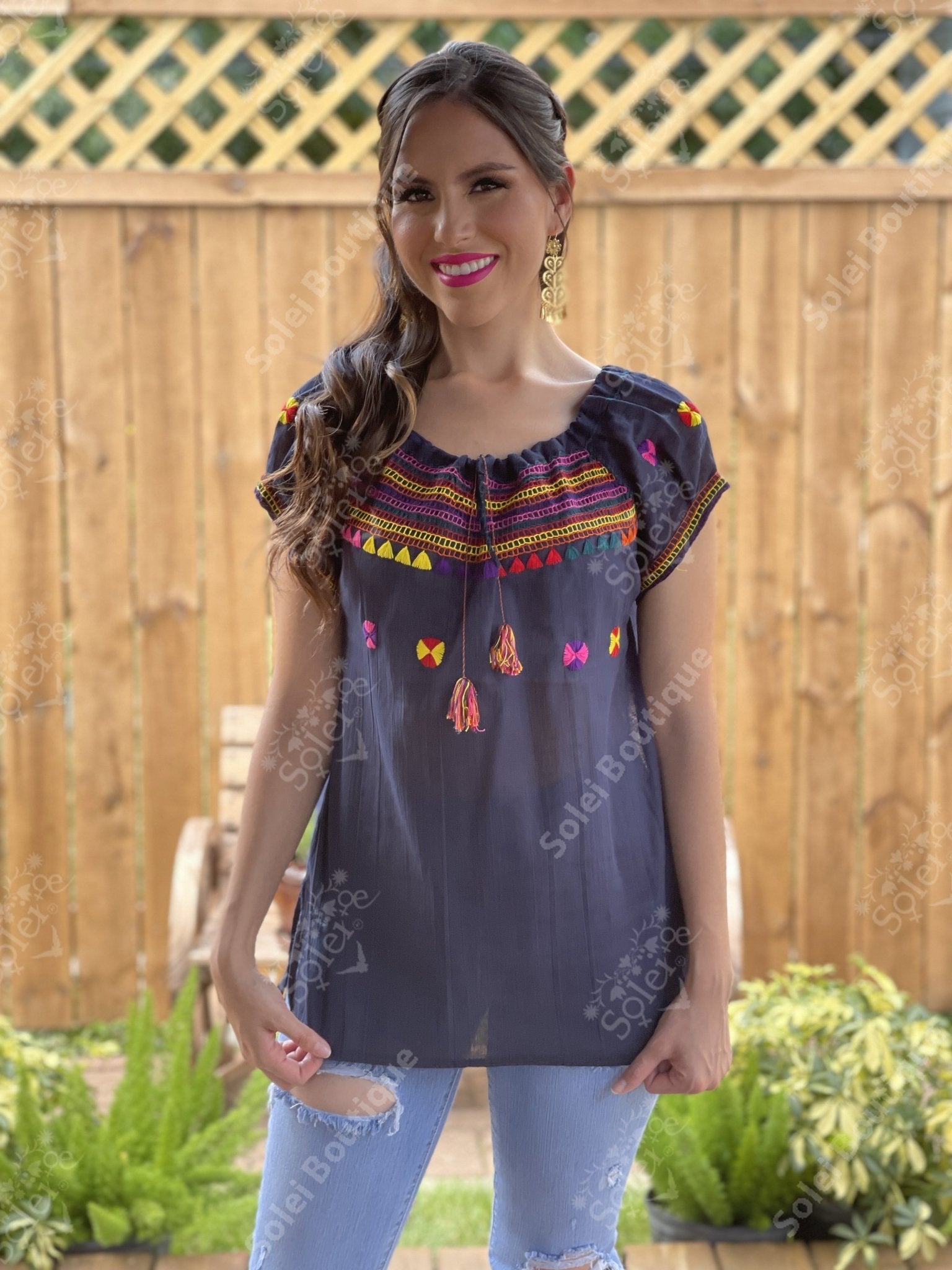 Ethnic Style Embroidered Mexican Patzcuaro Blouse - Solei Store