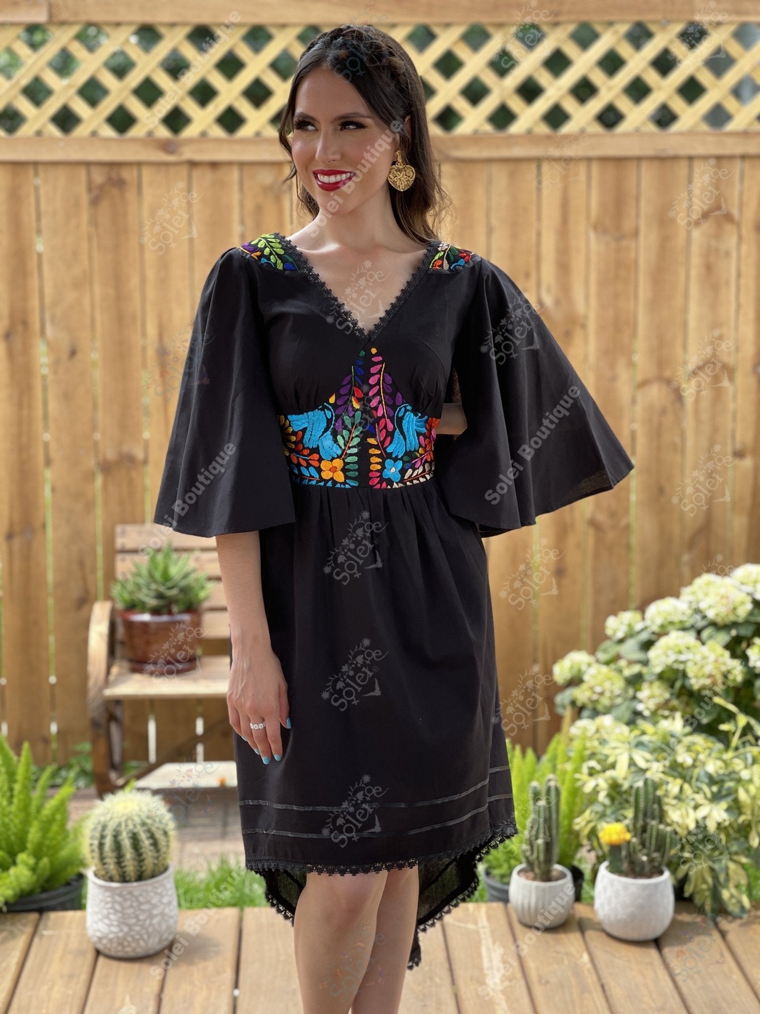 Floral Embroidered Bell Sleeve Naabani Dress - Solei Store