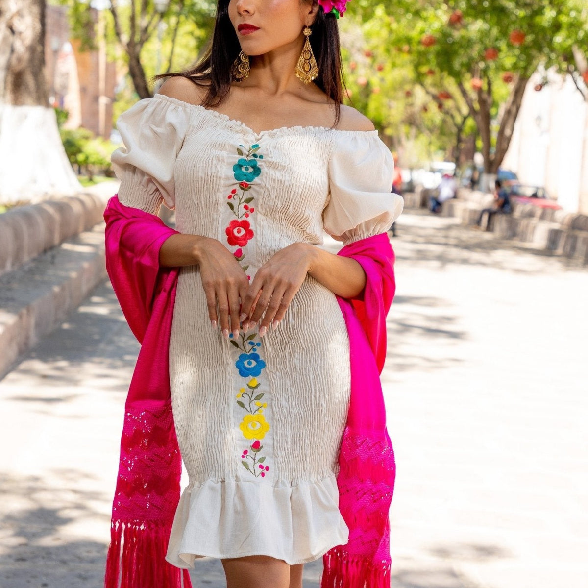 Emilia Floral Embroidered Mexican Dress- Vestido Mexicano Bordado Floral