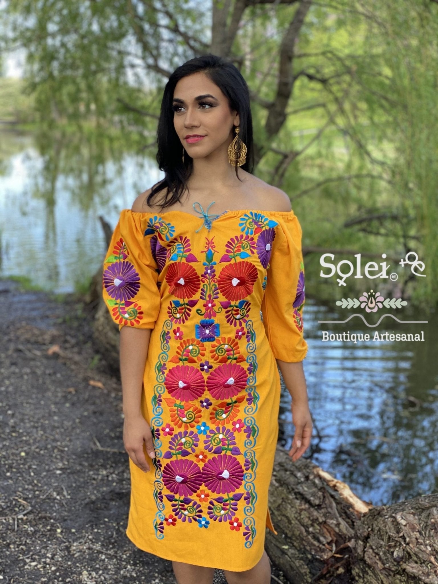 Front Tie Floral Dress. Mexican Floral Dress. Beautiful Embroidered Dress. - Solei Store