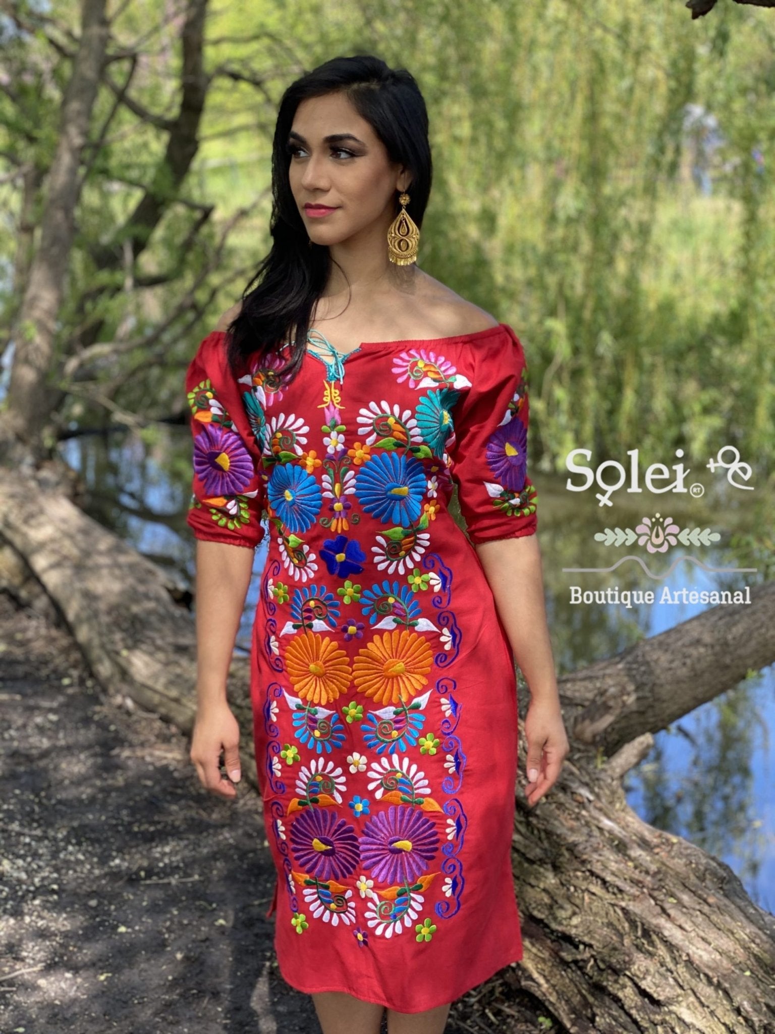 Front Tie Floral Dress. Mexican Floral Dress. Beautiful Embroidered Dress. - Solei Store