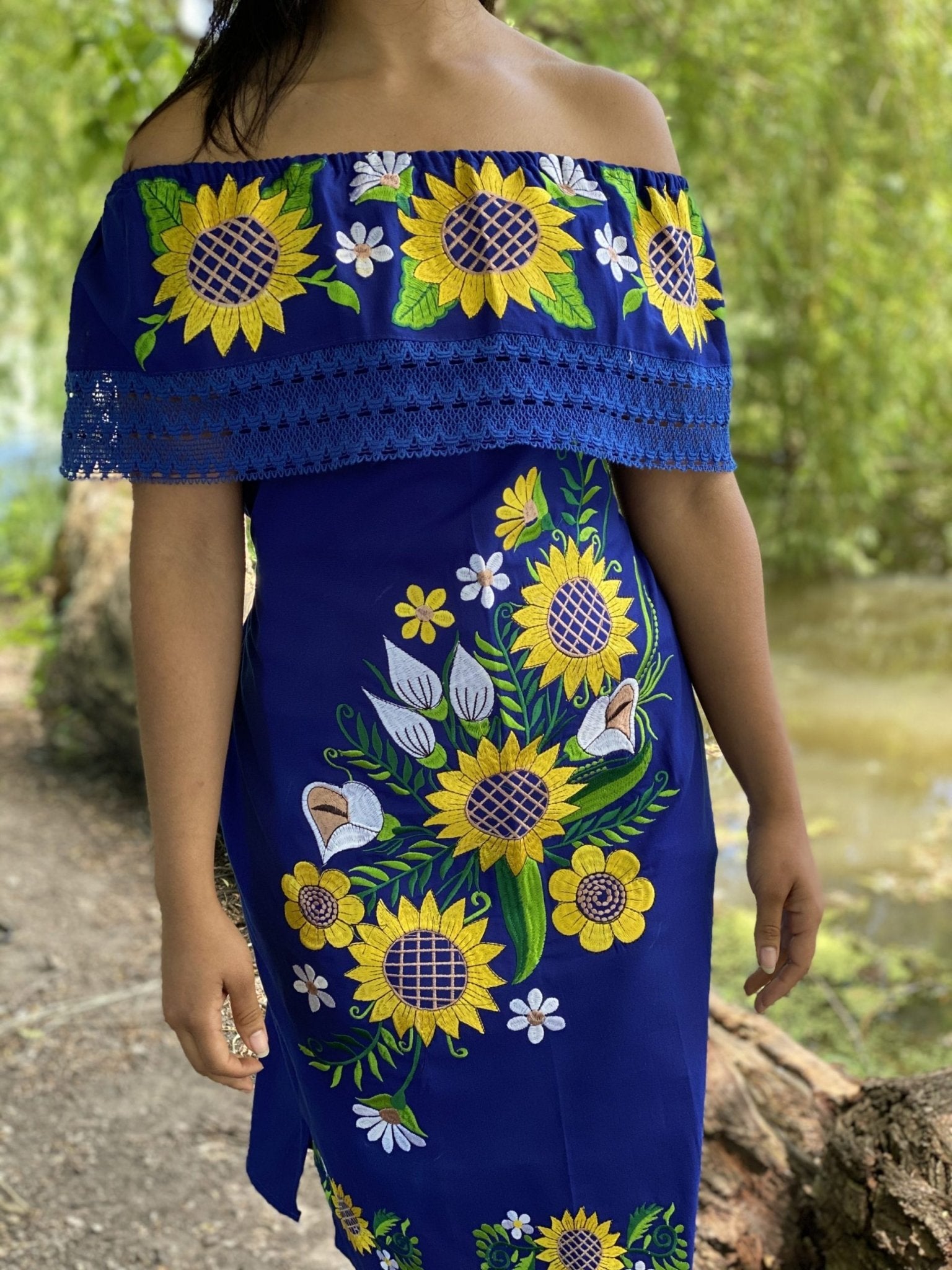 Girasol Alcatraz Mexican Sunflower Dress in Royal Blue 