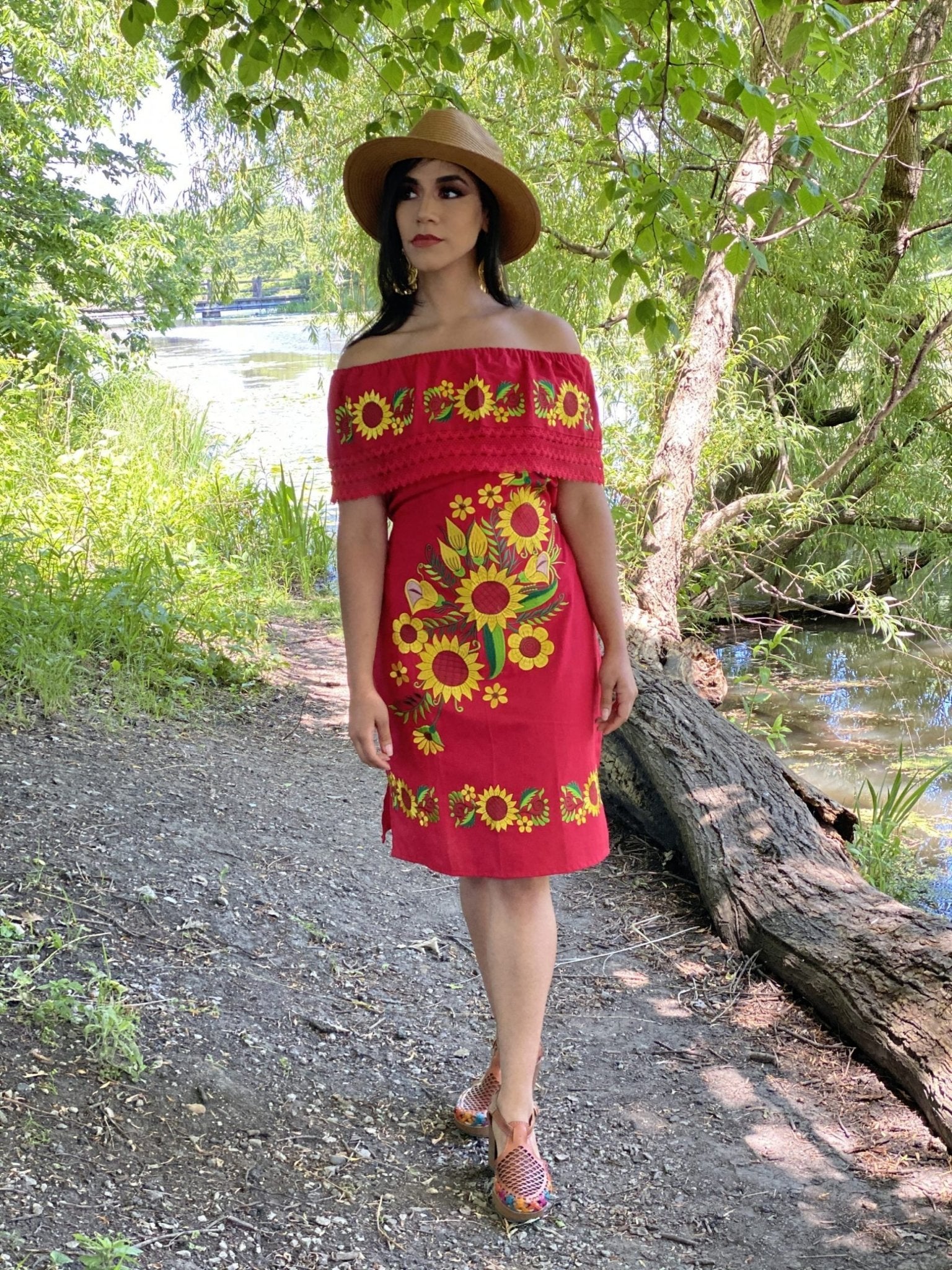 Girasol Alcatraz Mexican Sunflower Dress in Red