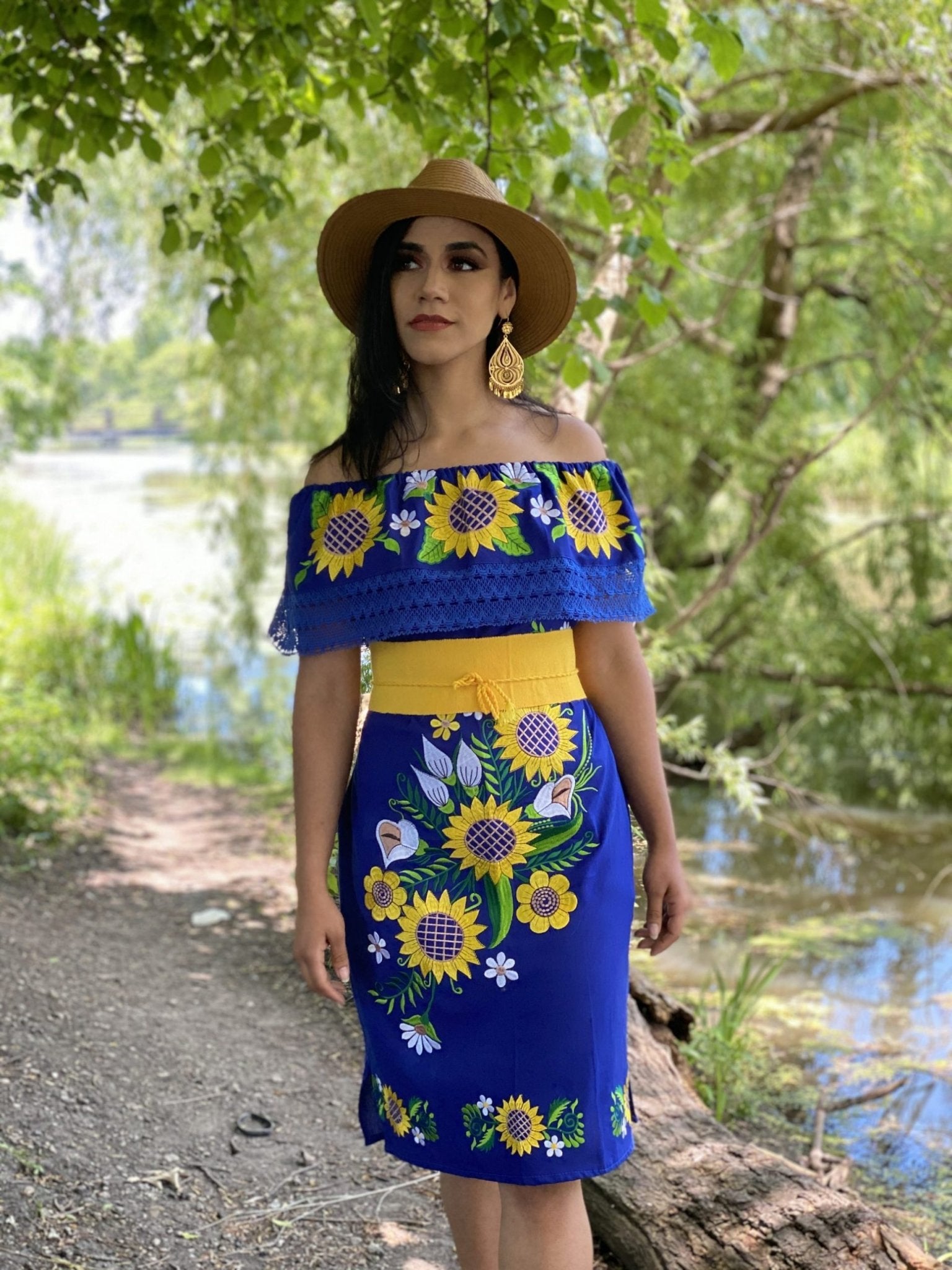 Girasol Alcatraz Mexican Sunflower Dress in Royal Blue