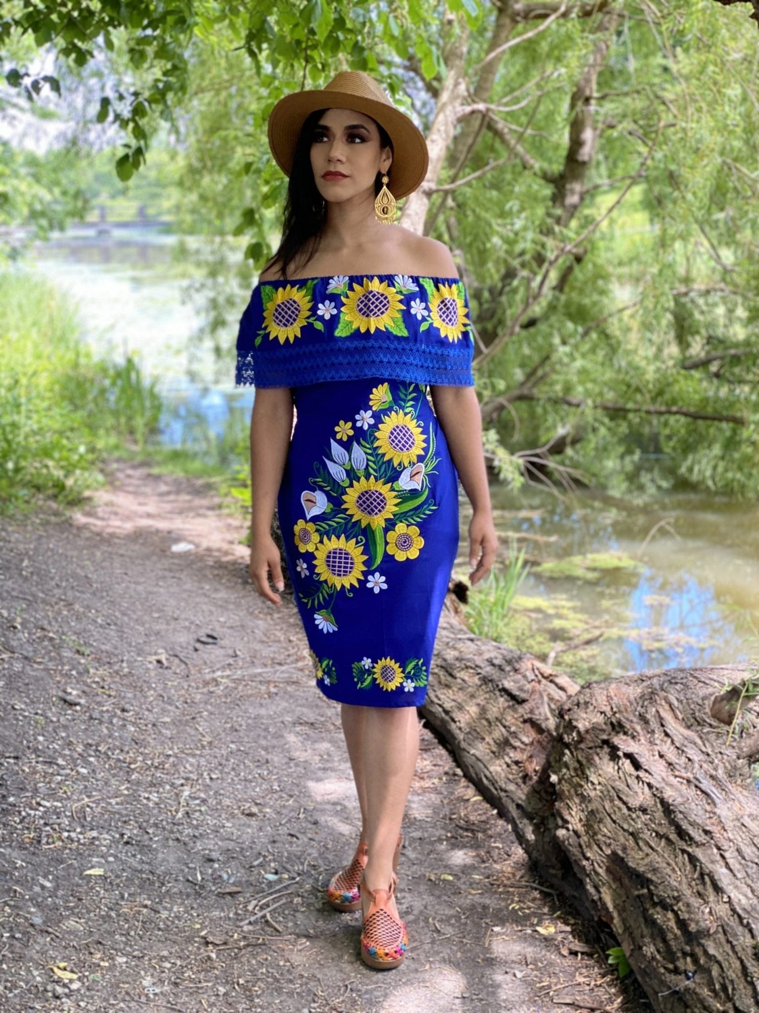 Girasol Alcatraz Mexican Sunflower Dress in Royal Blue