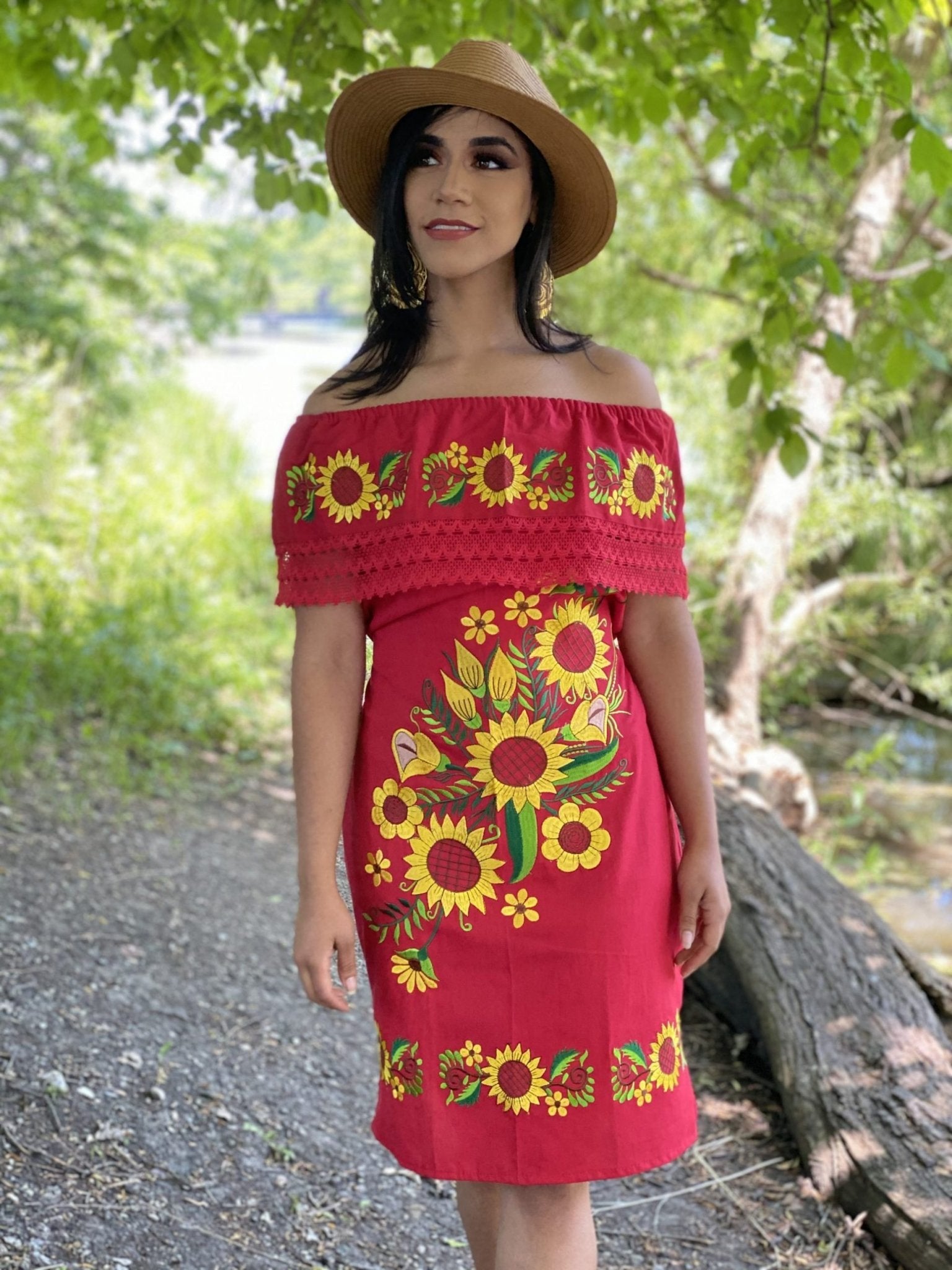 Girasol Alcatraz Mexican Sunflower Dress in Red